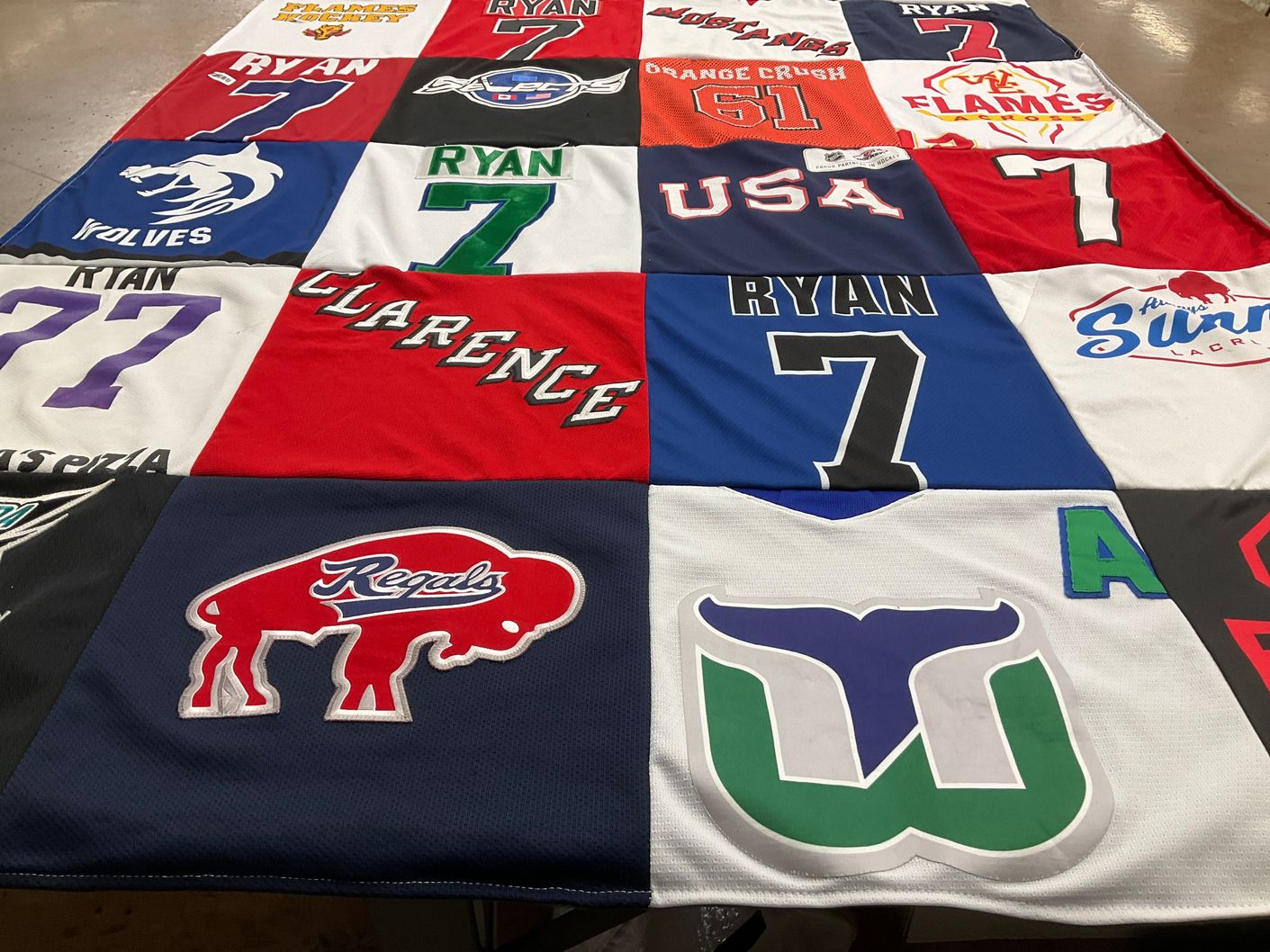 T-shirt quilt with sports, lacrosse themes by Vanessa from NY