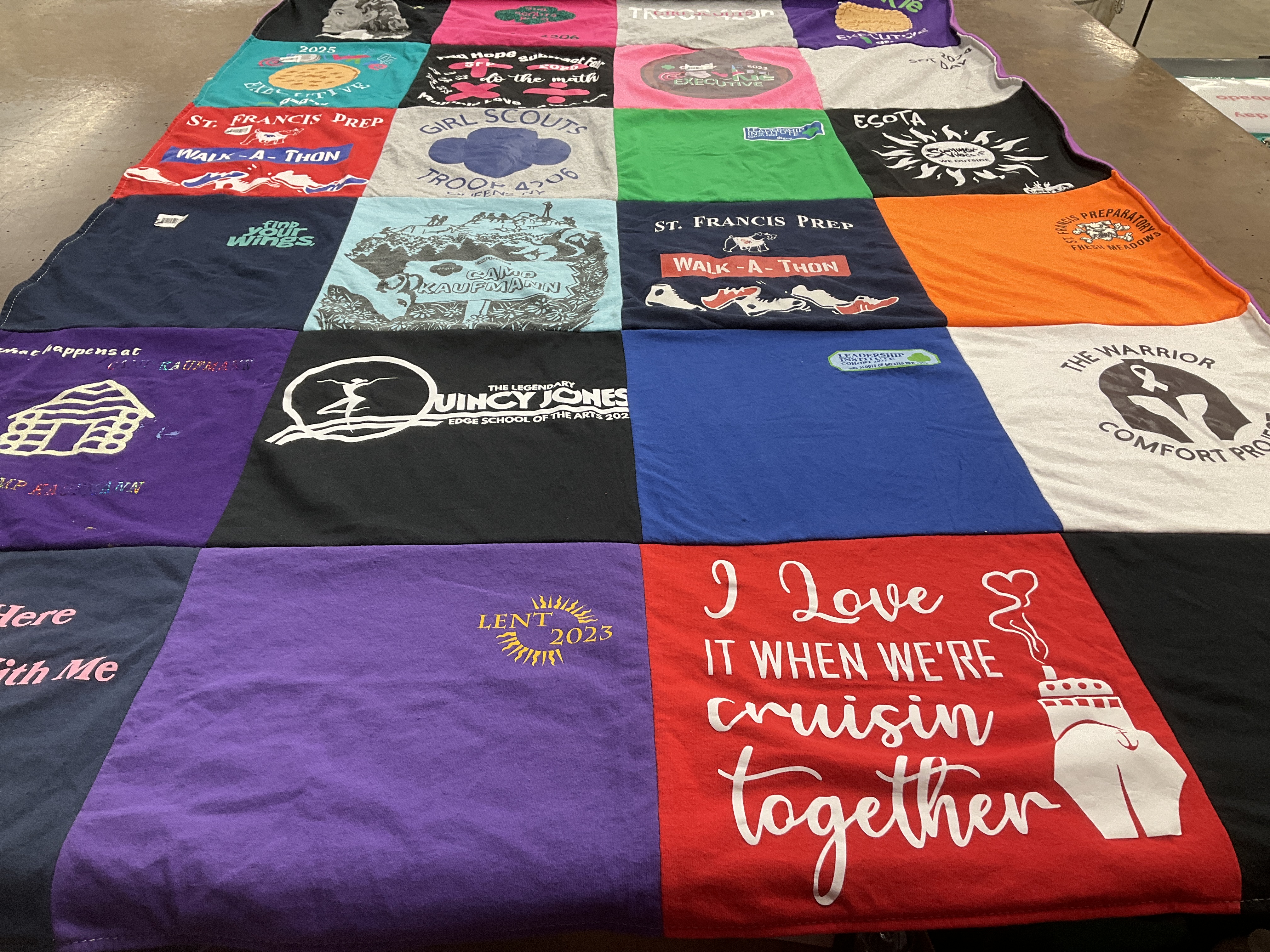 T-shirt quilt from st. francis preparatory school by Valentine from NY