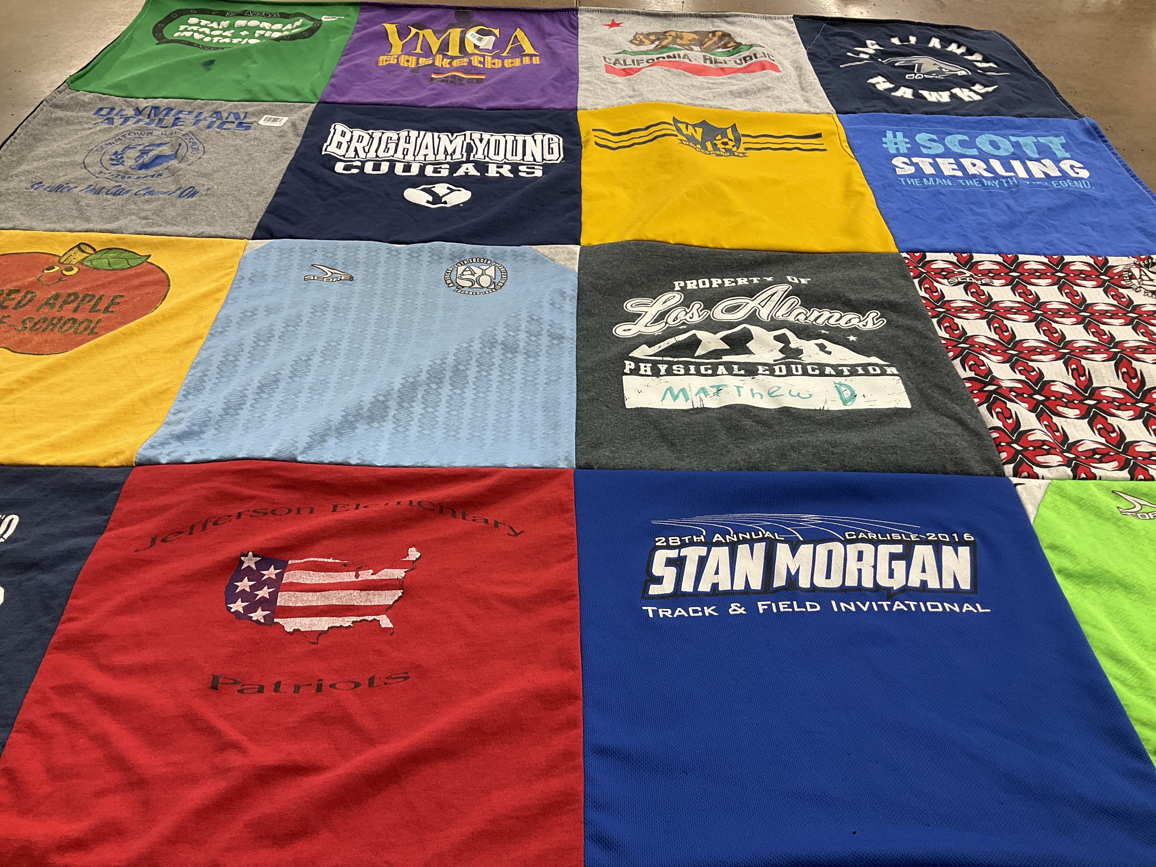 T-shirt quilt from brigham young university, los alamos high school by Maribeth from NM