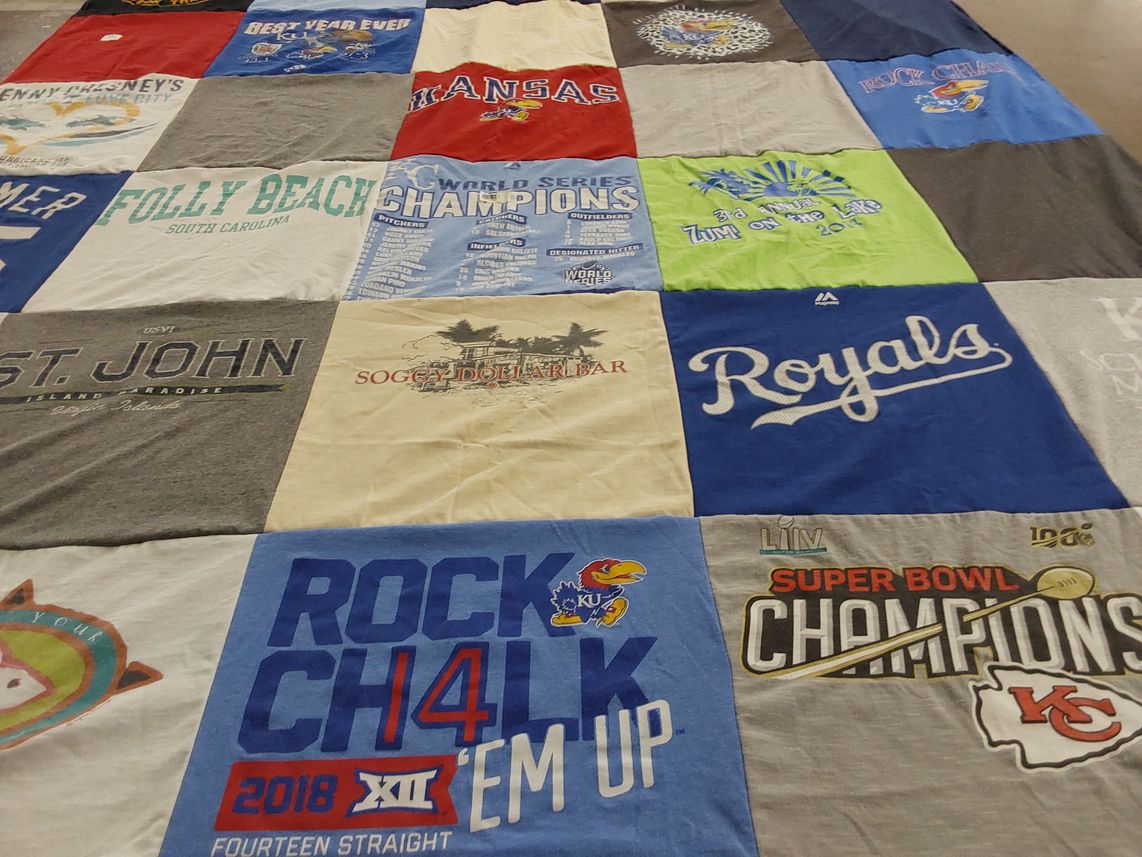 T-shirt quilt featuring kansas jayhawks, kansas city royals by Lisa from KS