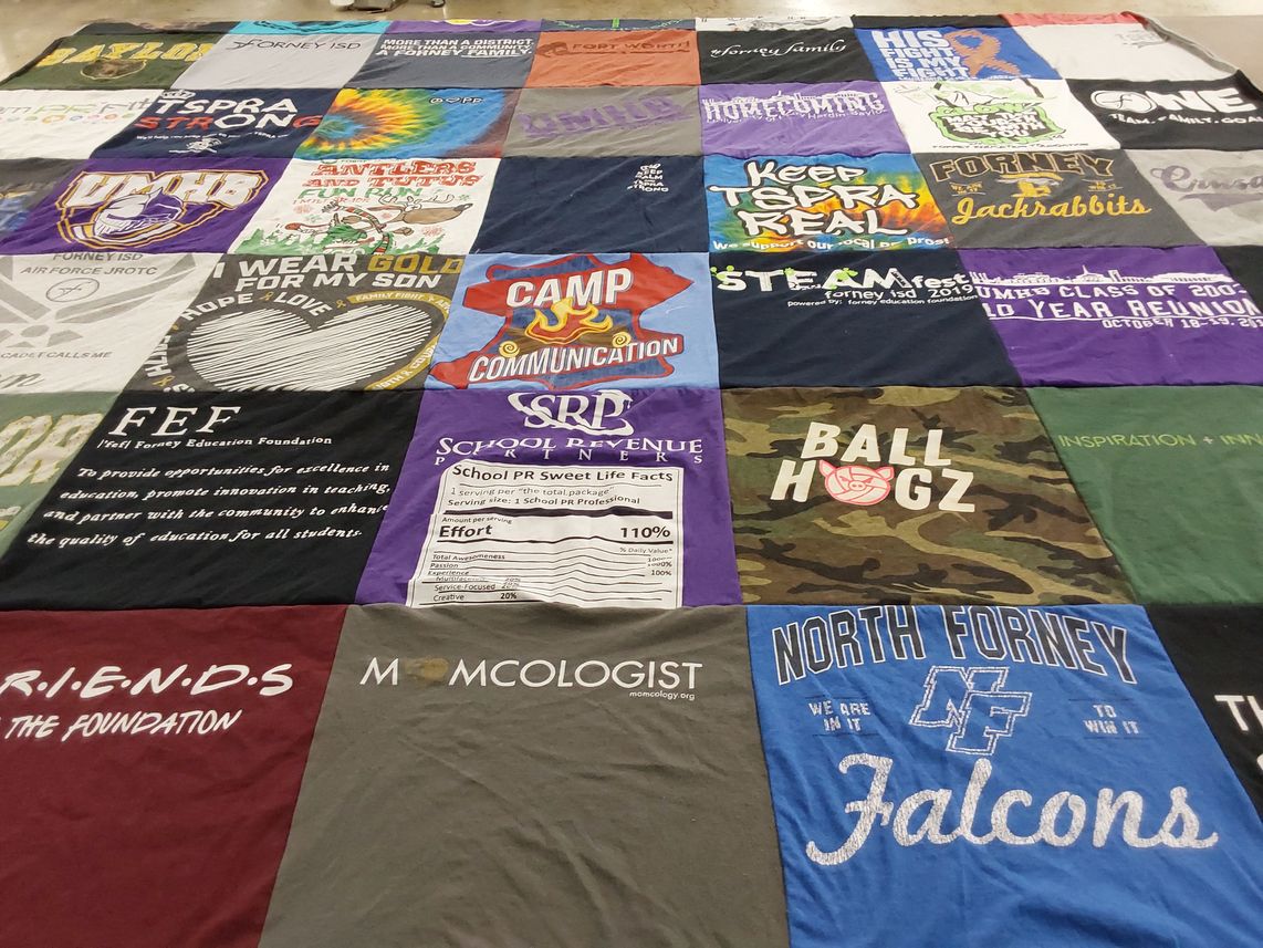 T-shirt quilt featuring jackrabbits, falcons by Kristin from TX