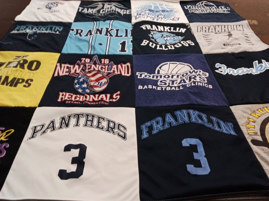 T-shirt quilt featuring franklin bulldogs, panthers by Marissa from MA