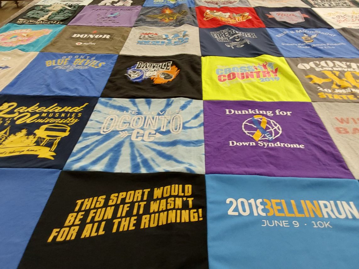 T-shirt quilt featuring oconto blue devils by Kelly from WI