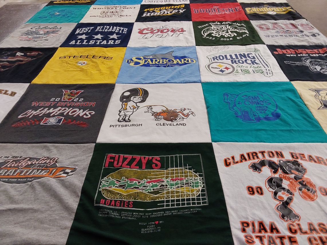 T-shirt quilt featuring pittsburgh steelers, clairton bears by Diane from PA