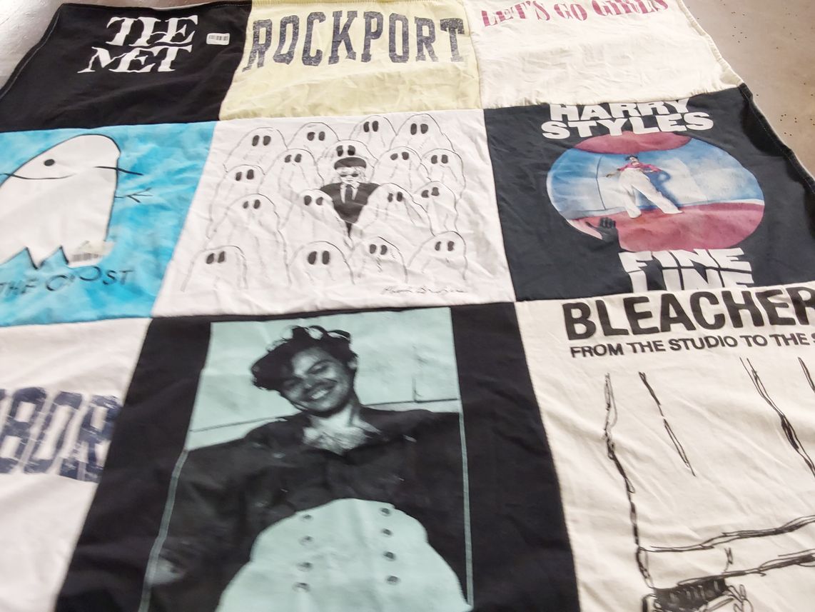 T-shirt quilt with music, concerts themes by Sarah from RI