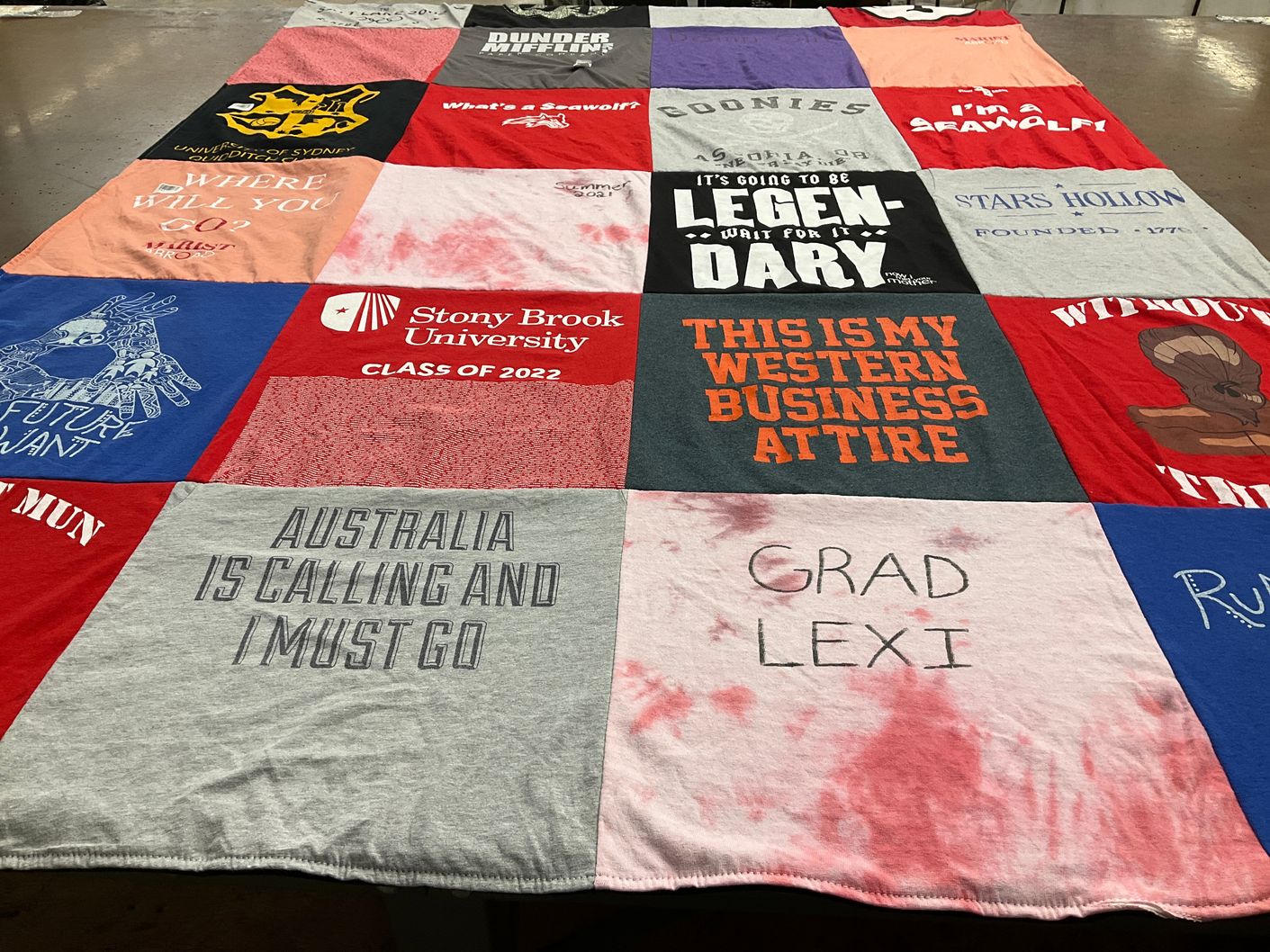 T-shirt quilt from stony brook university by Alexis from RI