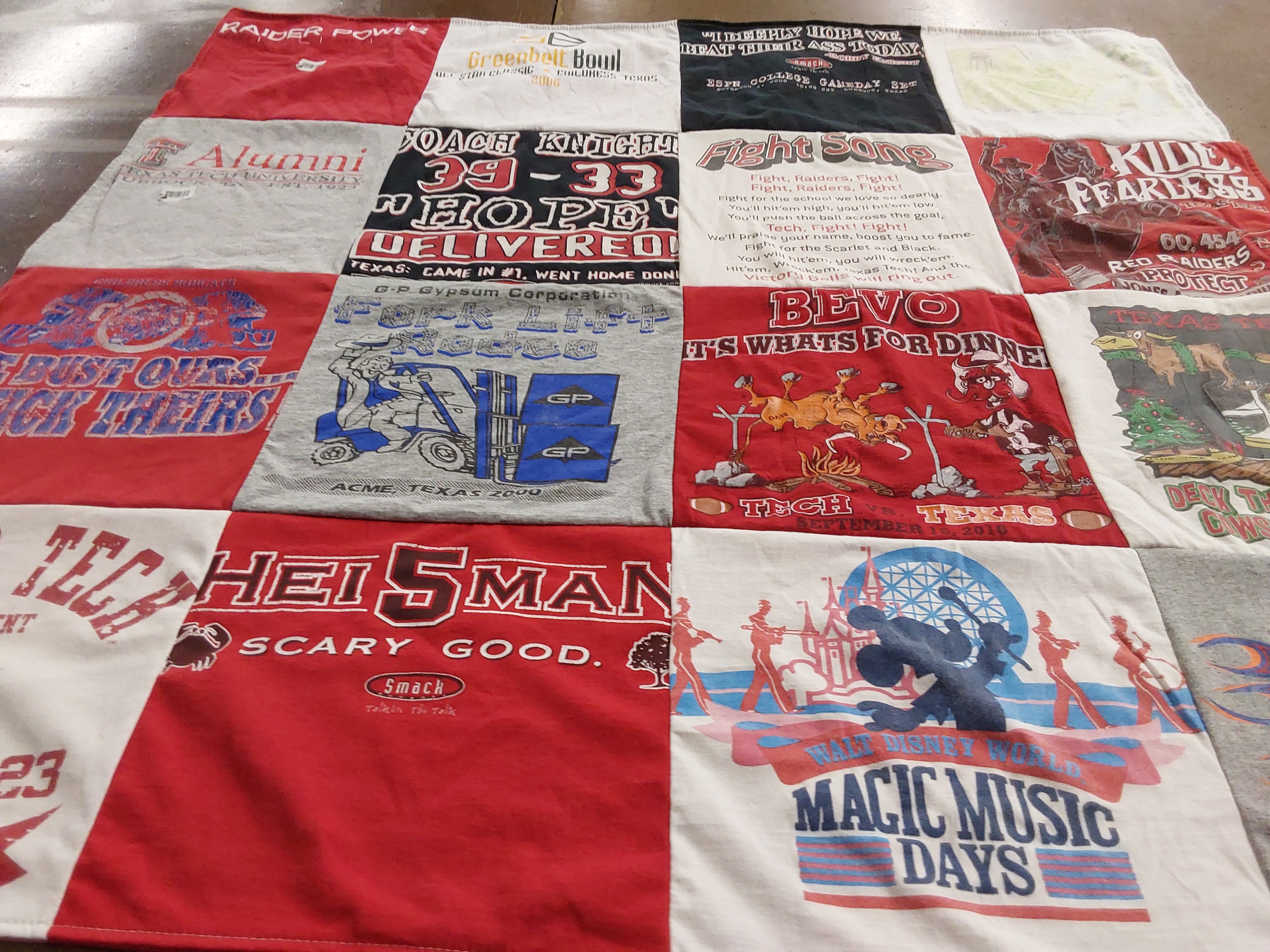 T-shirt quilt featuring red raiders by Crystal from TX