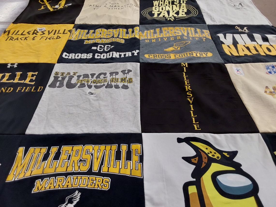 T-shirt quilt featuring millersville marauders by Rachel from PA