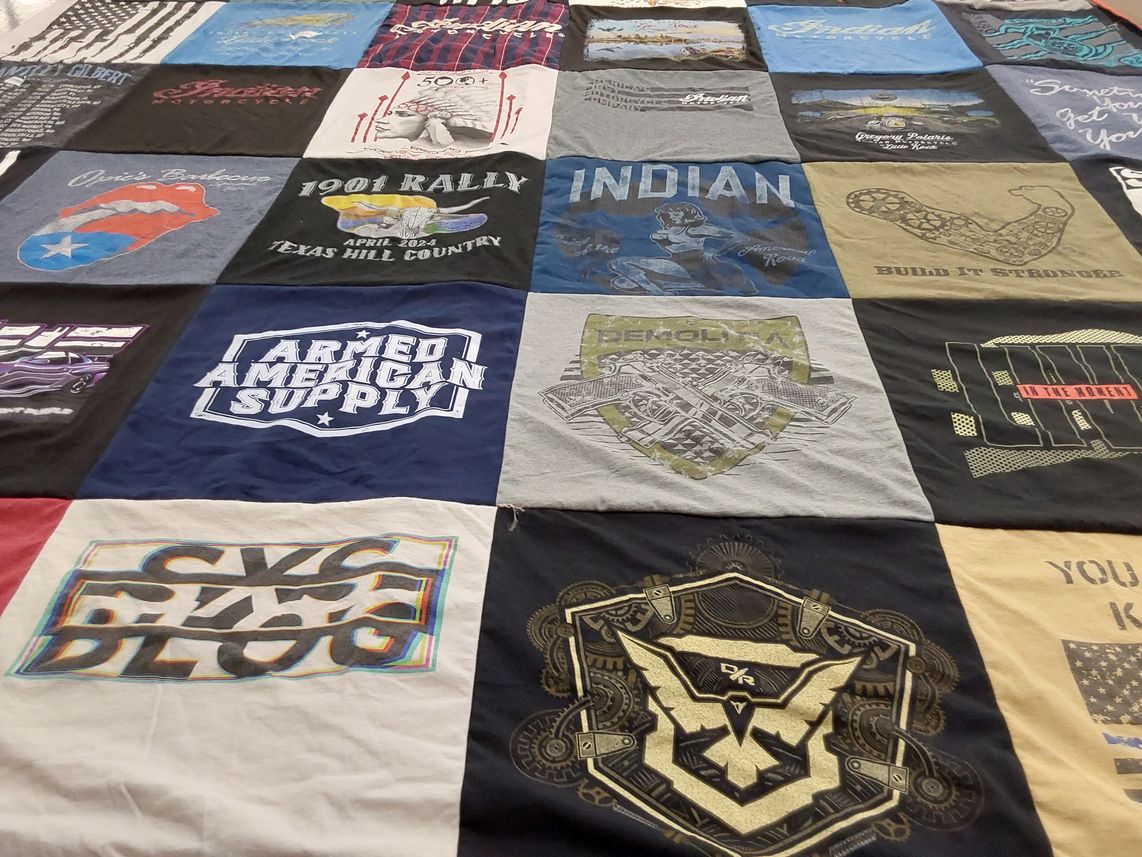 T-shirt quilt with motorcycles, outdoor events themes by Scott from AR