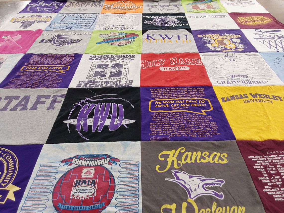 T-shirt quilt featuring kansas wesleyan coyote basketball by Jamie from TX