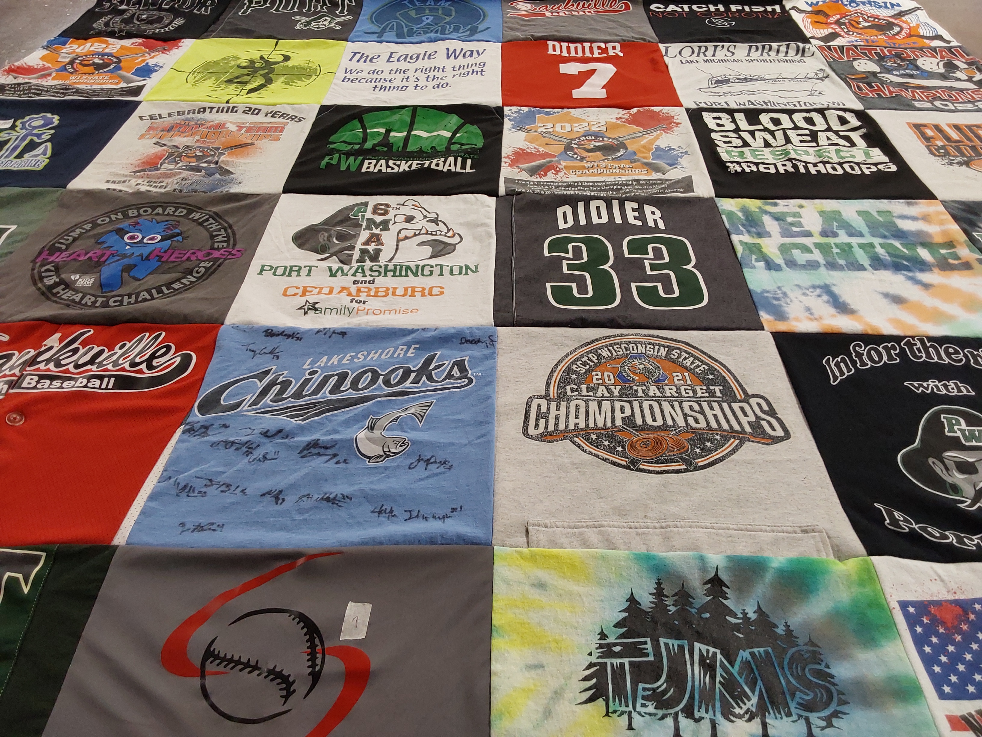 T-shirt quilt featuring lakeshore chinooks by Stacy from WI