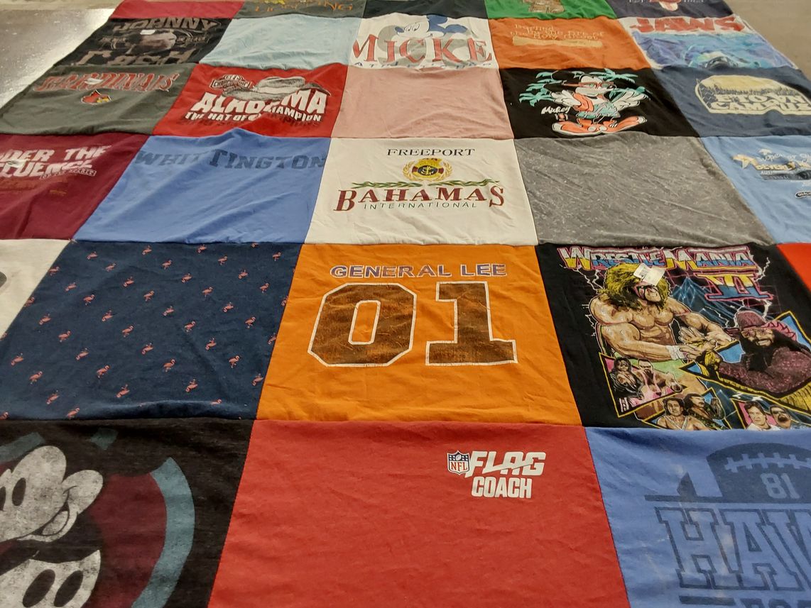 T-shirt quilt with wrestling, sports themes by Rebecca from AL