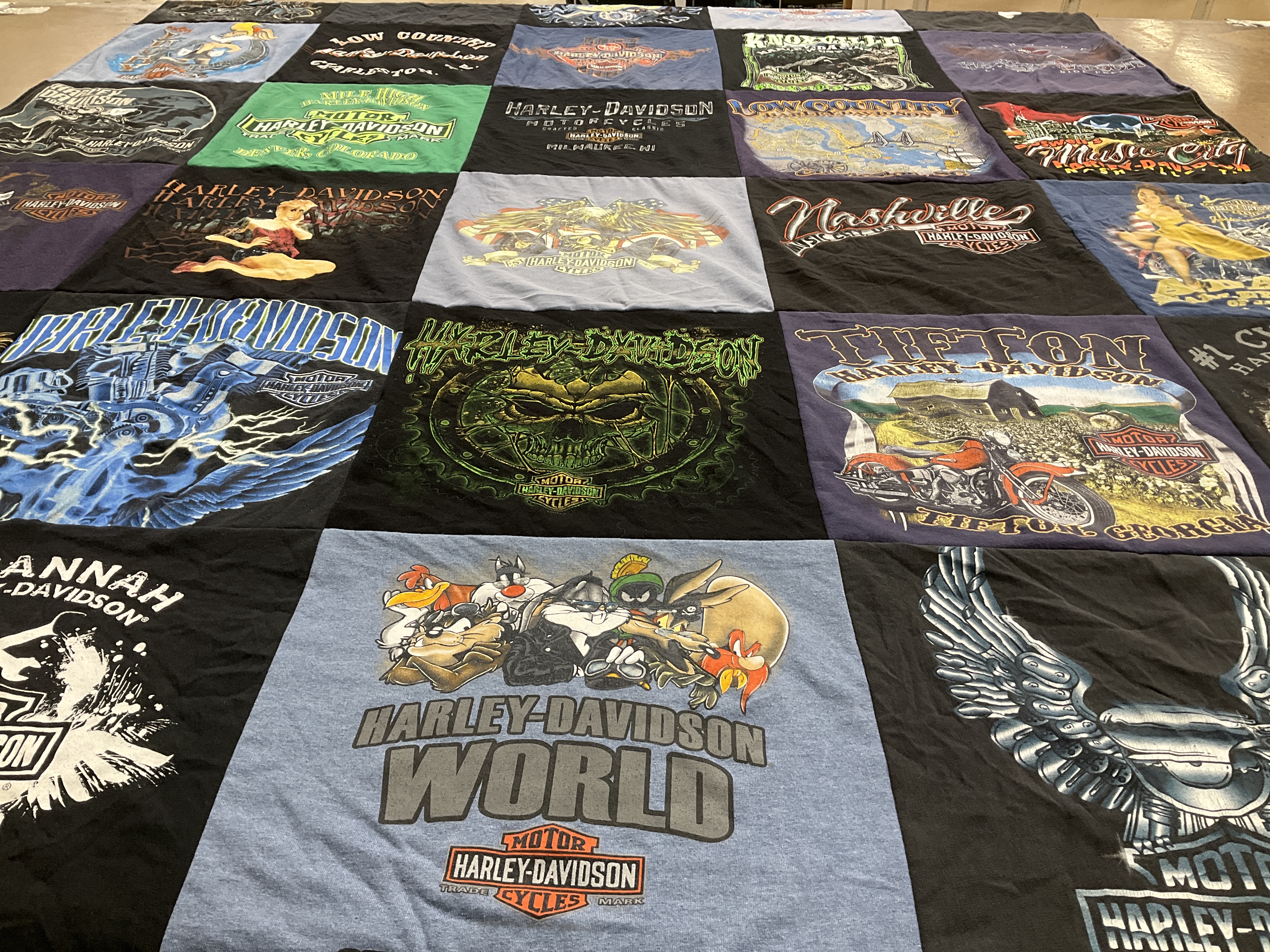 T-shirt quilt with motorcycles, biking themes by dawn from MO