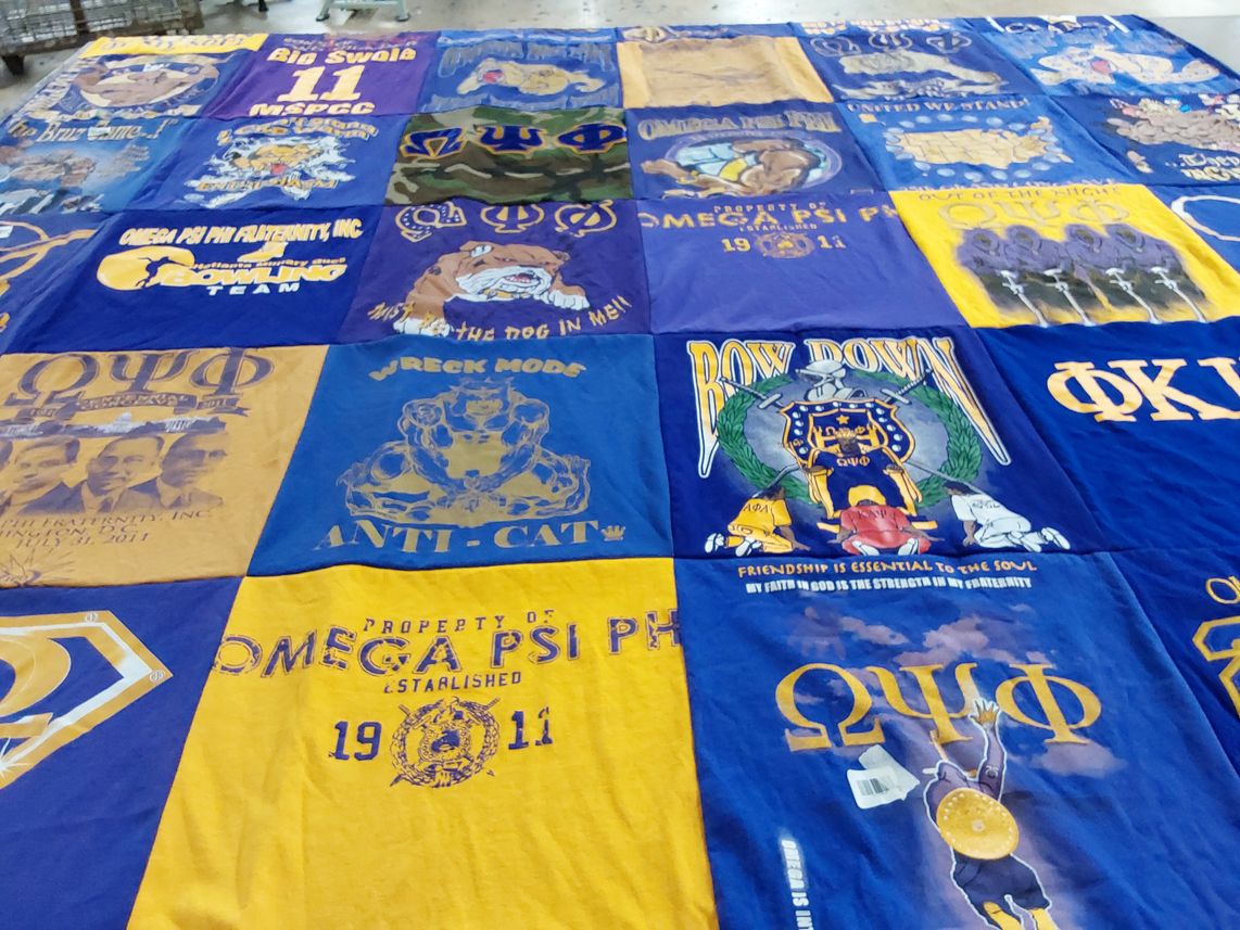 T-shirt quilt with fraternity, bowling themes by Jalauna from GA