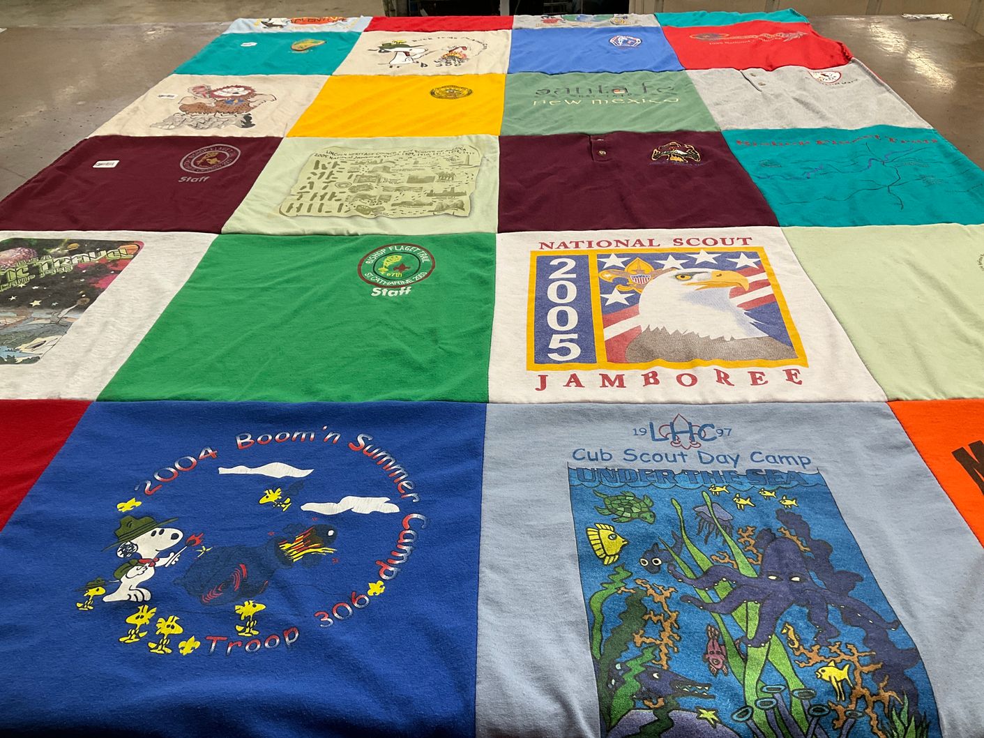 T-shirt quilt with scouting, summer camps themes by Richard from KY
