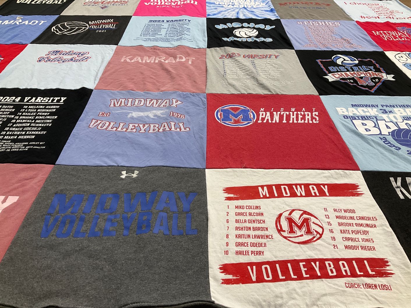 T-shirt quilt featuring midway panthers volleyball team by Colleen from TX
