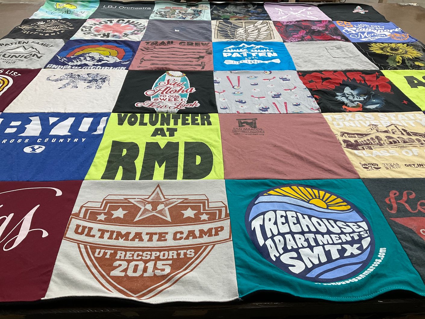 T-shirt quilt from brigham young university, texas state university by Terry from TX