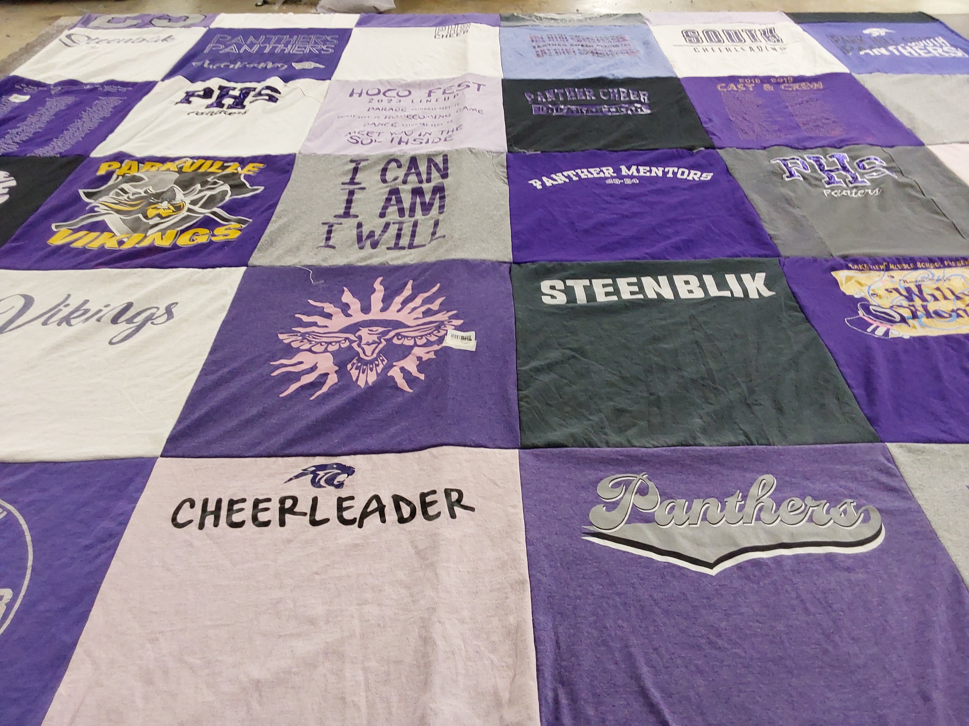 T-shirt quilt featuring parkville high school panthers, parkville high school vikings by Sarah from MO