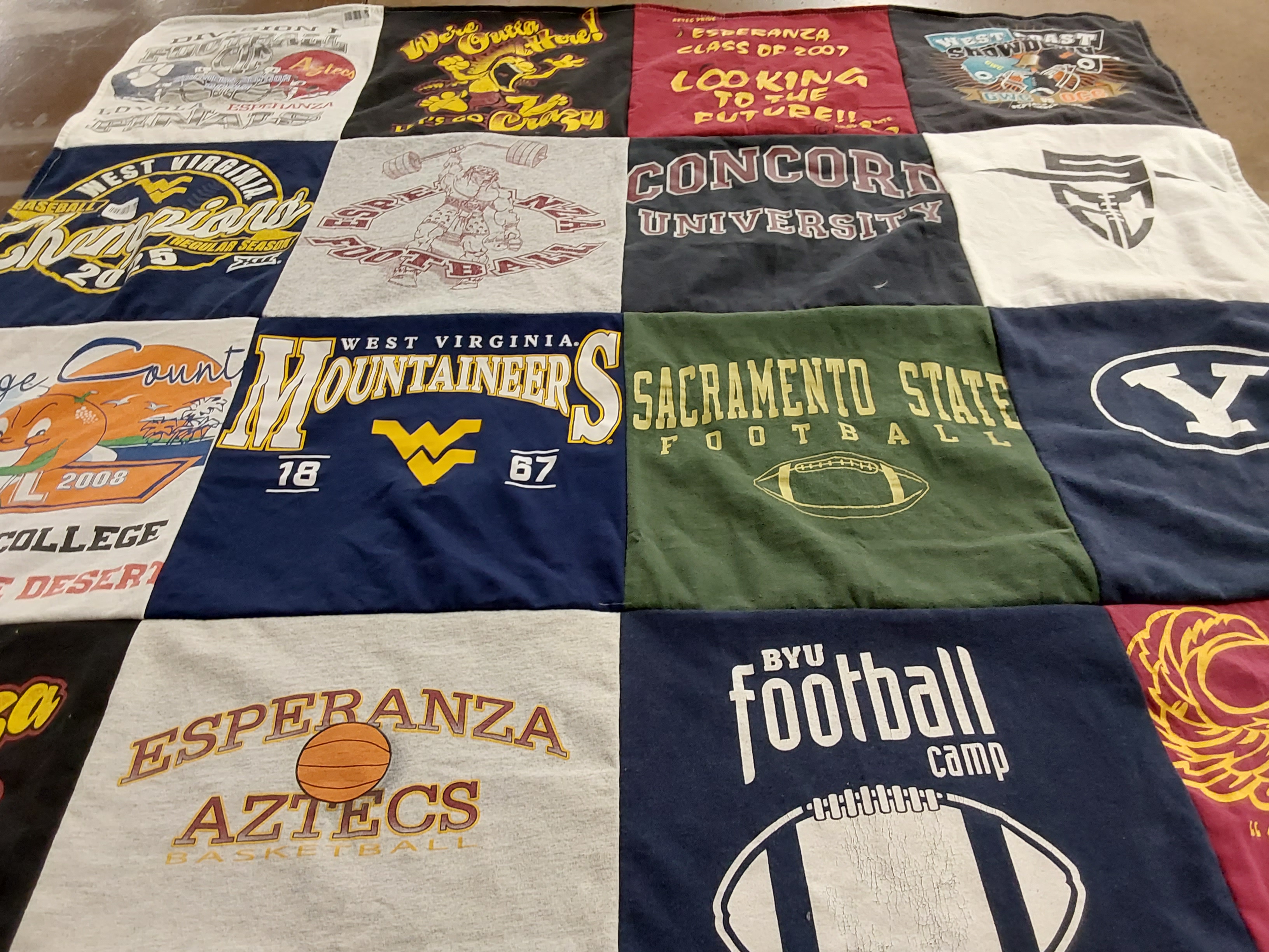 T-shirt quilt featuring west virginia mountaineers, sacramento state football by Jen from WV