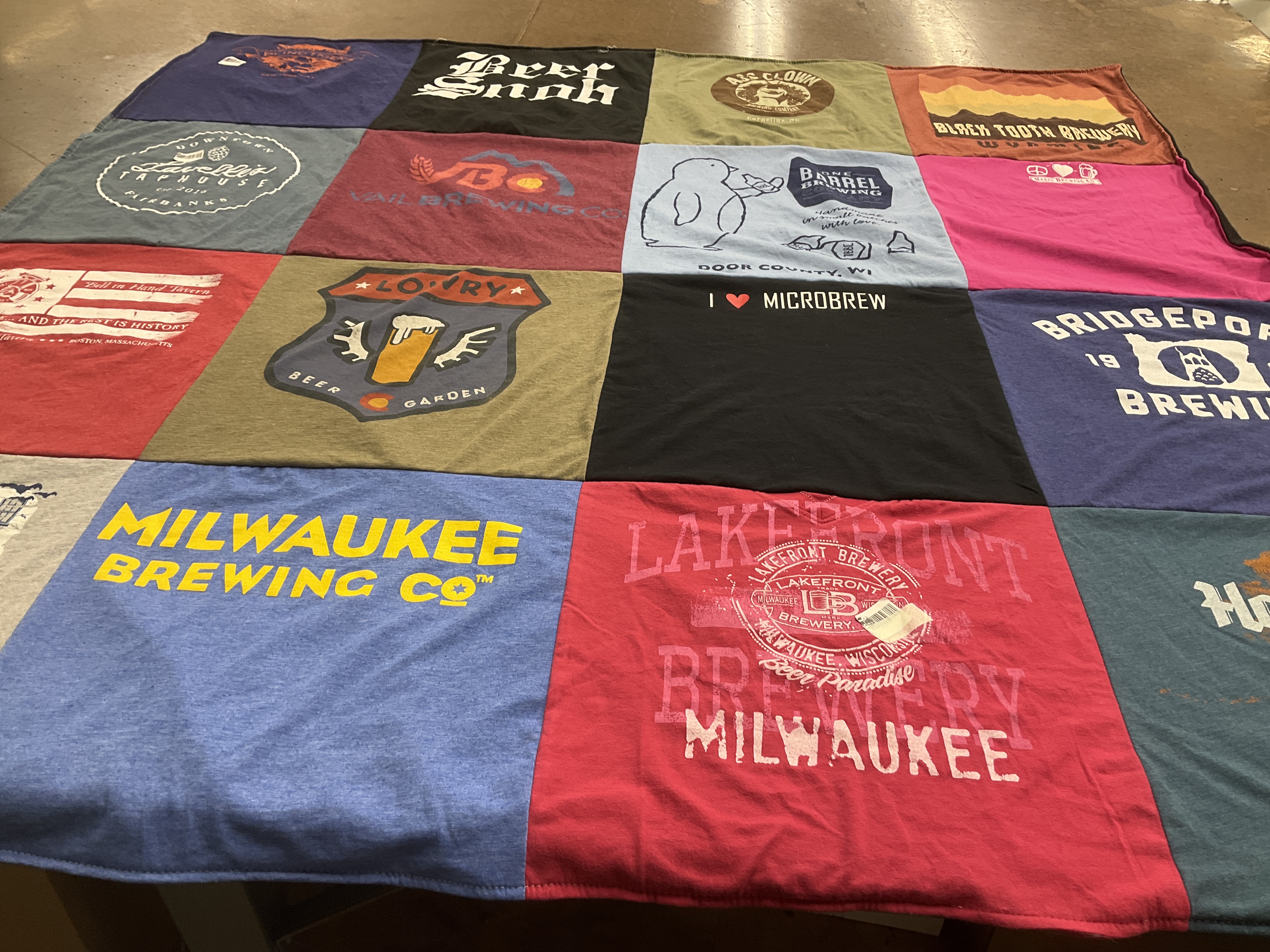 T-shirt quilt with craft beer, brewing themes by Wendy from CA
