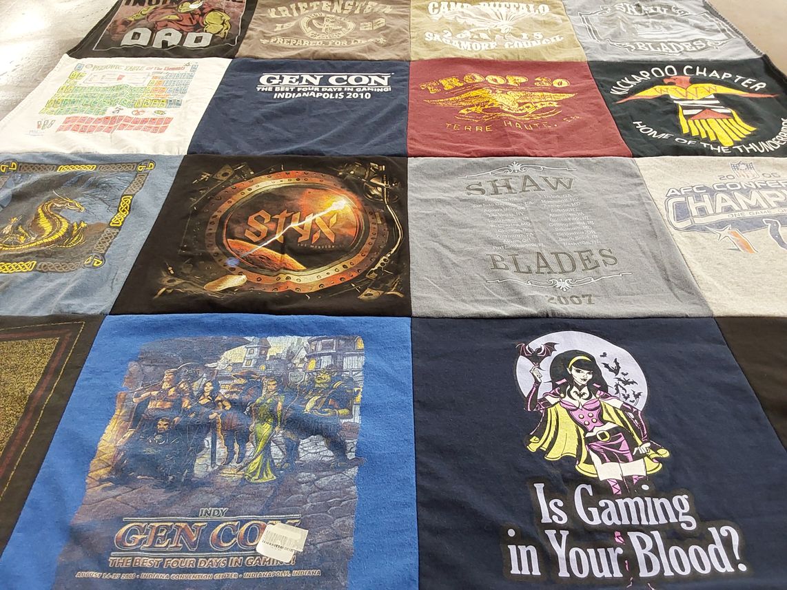 T-shirt quilt featuring shaws blades by Alison from IN
