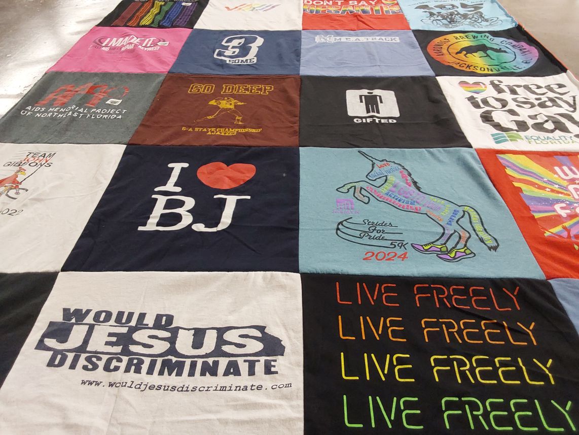 T-shirt quilt with pride, equality themes by Walter from FL