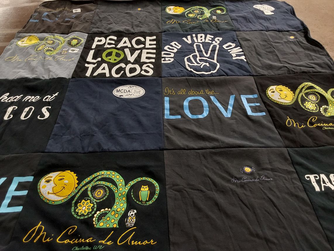T-shirt quilt with food, love themes by Julia from FL