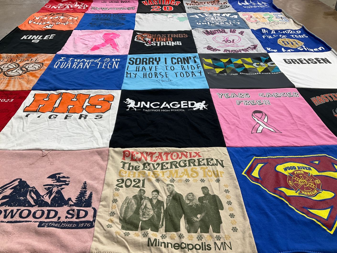 T-shirt quilt featuring hastings high school tigers by Kylee from NE