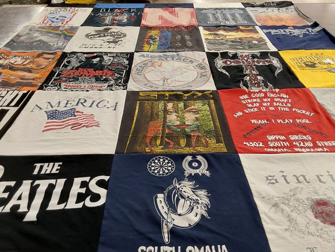 T-shirt quilt with music, pool themes by Dennis from NE