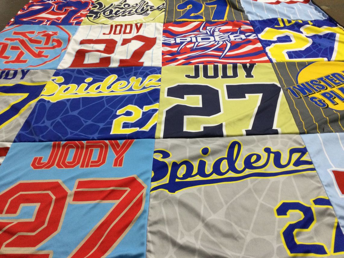T-shirt quilt with sports, baseball themes by Raymond from CA