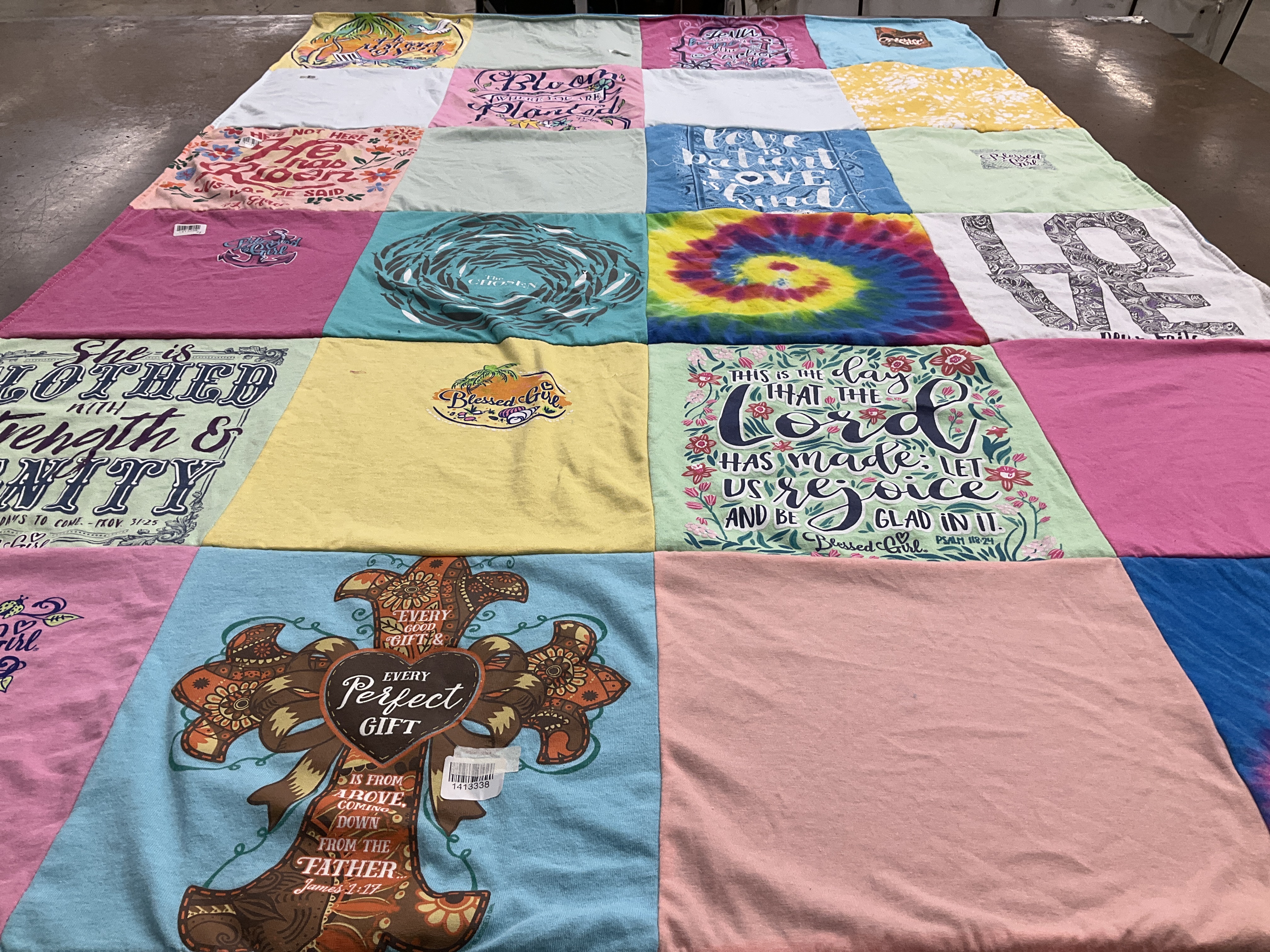 T-shirt quilt with faith, spirituality themes by MaryLynne from CO