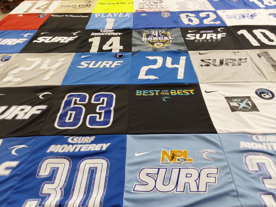T-shirt quilt with soccer, sports themes by Sandra from CA