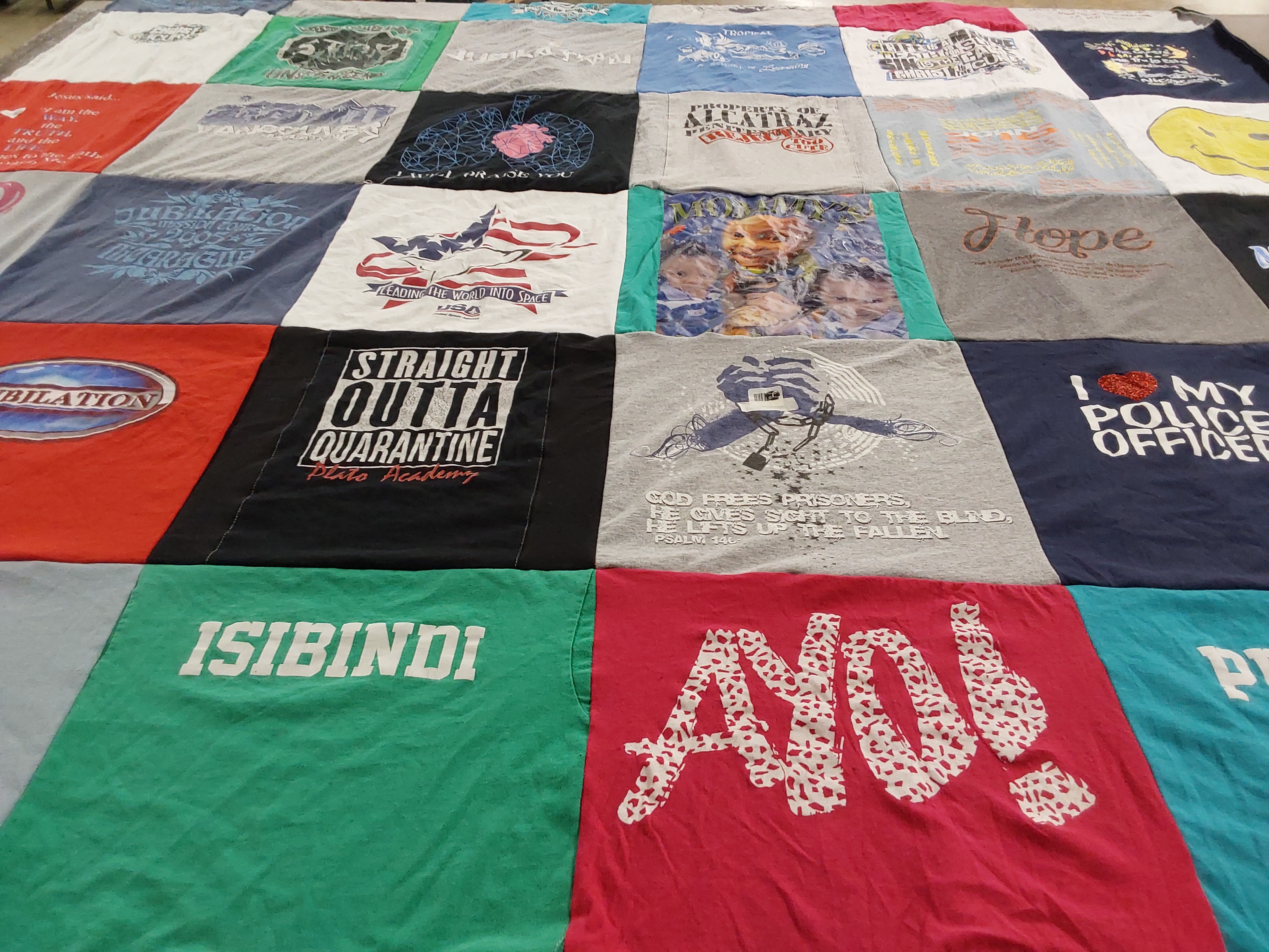 T-shirt quilt with social justice, community service themes by Christina from FL