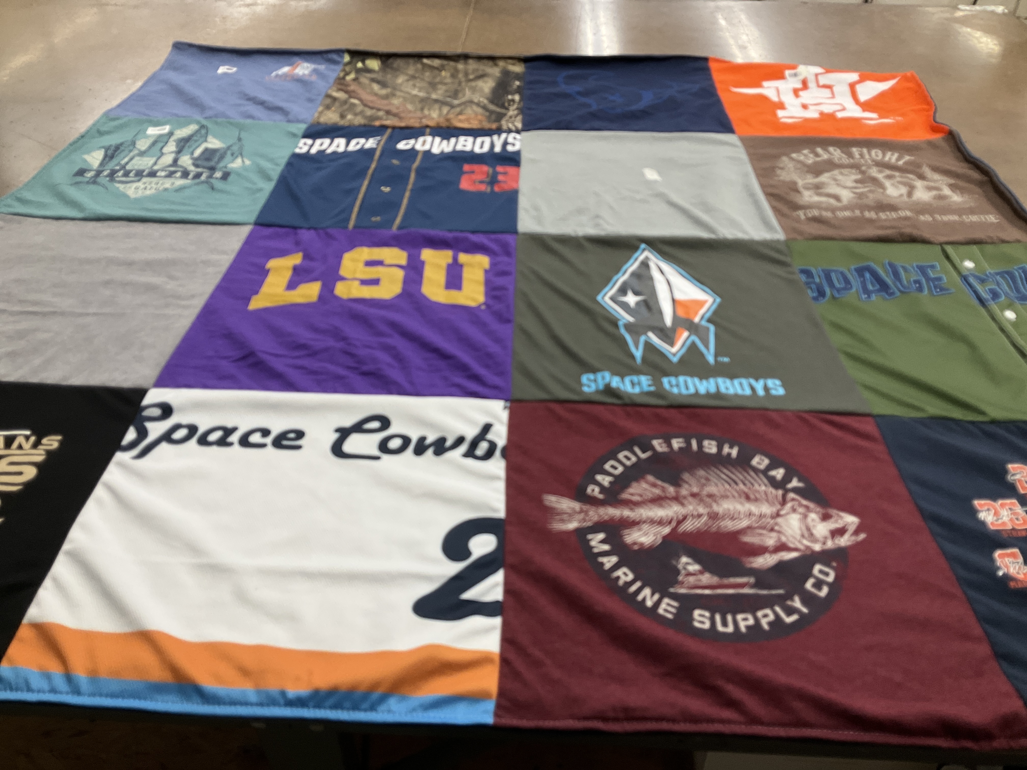 T-shirt quilt featuring space cowboys, lsu tigers by Oralia from TX