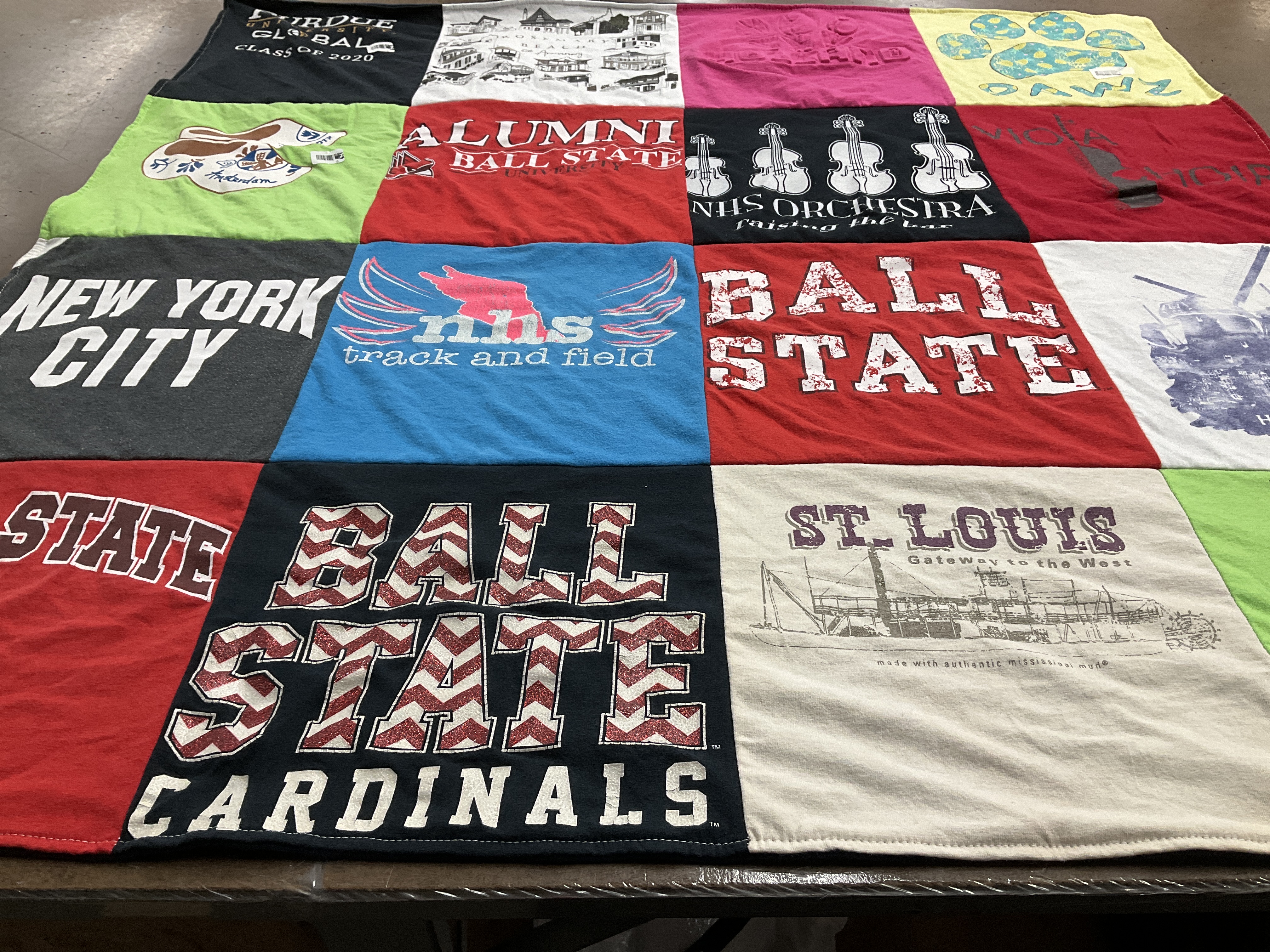 T-shirt quilt featuring ball state university cardinals by Natalie from IN