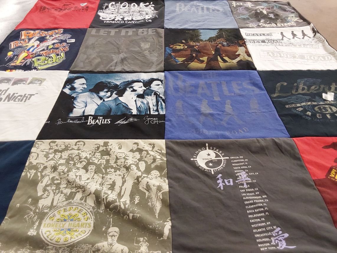 T-shirt quilt with music, rock themes by Jean from NV