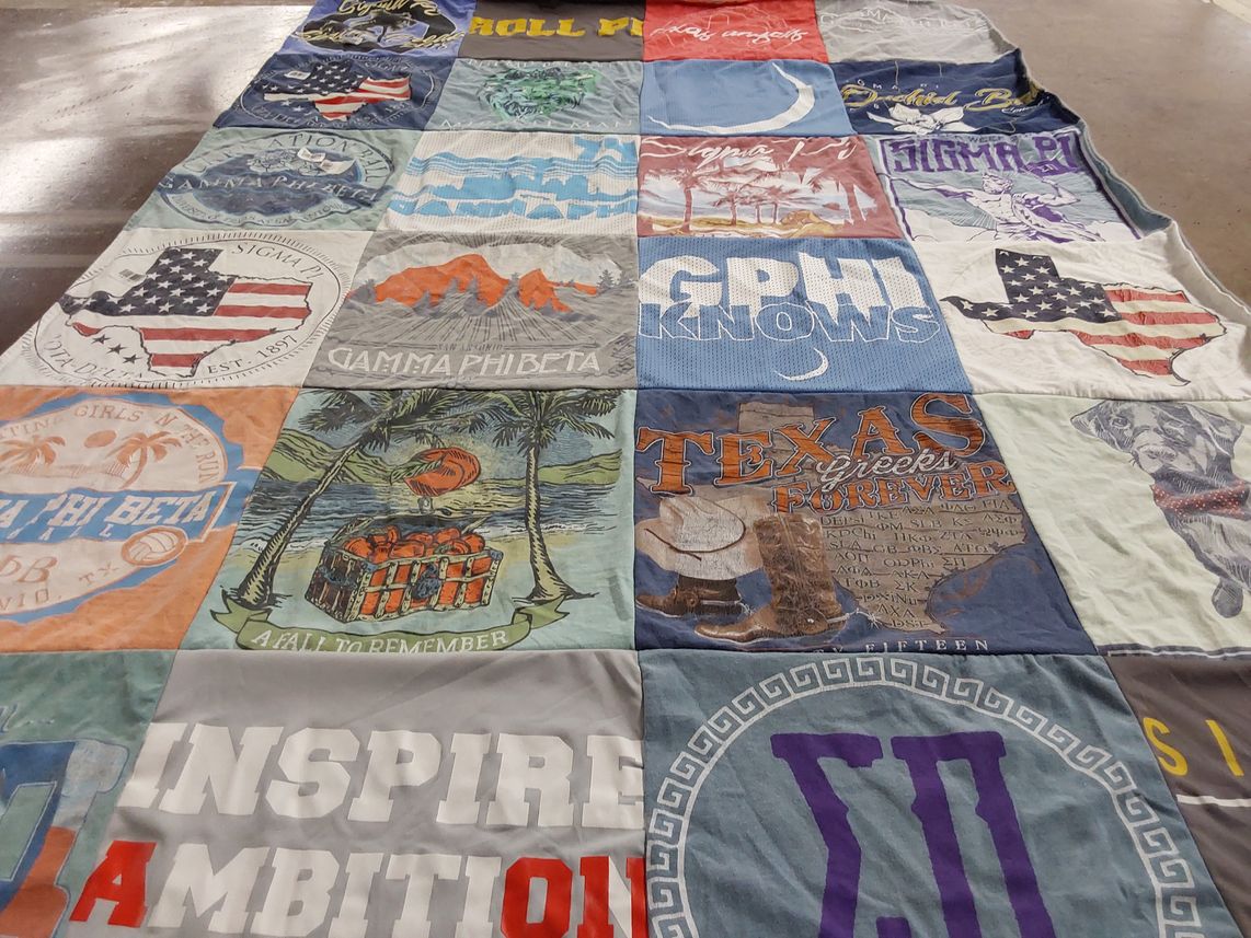 T-shirt quilt with sororities, fraternities themes by Kenneth from TX