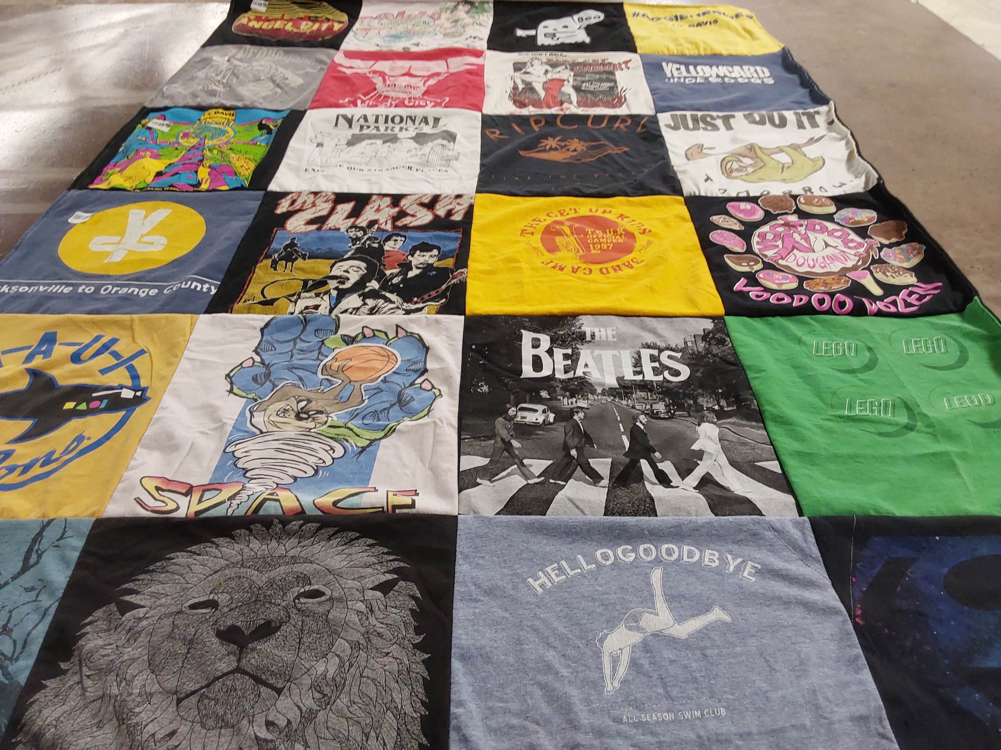T-shirt quilt with music, sports themes by Melissa from CA