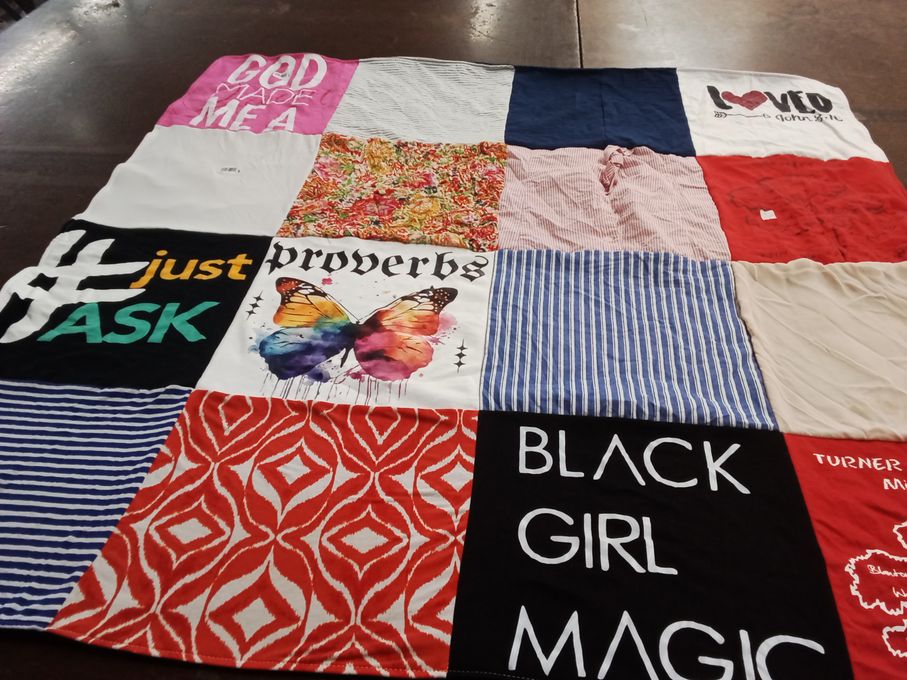 T-shirt quilt with spirituality, empowerment themes by Jonysia from GA