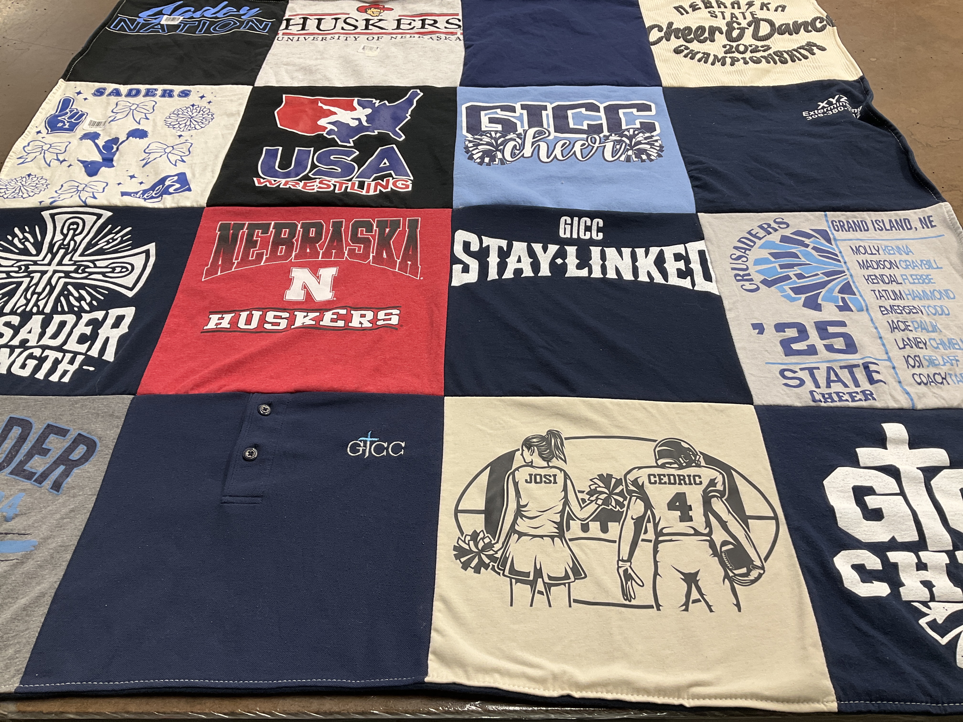 T-shirt quilt featuring gicc cheer, nebraska huskers by Stephanie from NE