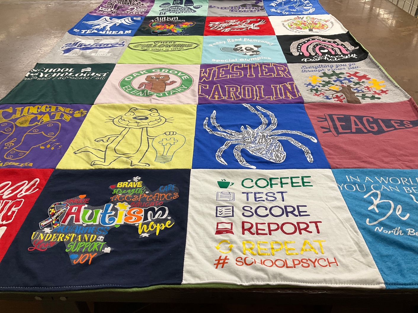 T-shirt quilt from western carolina university, oak grove elementary by Holly from NC