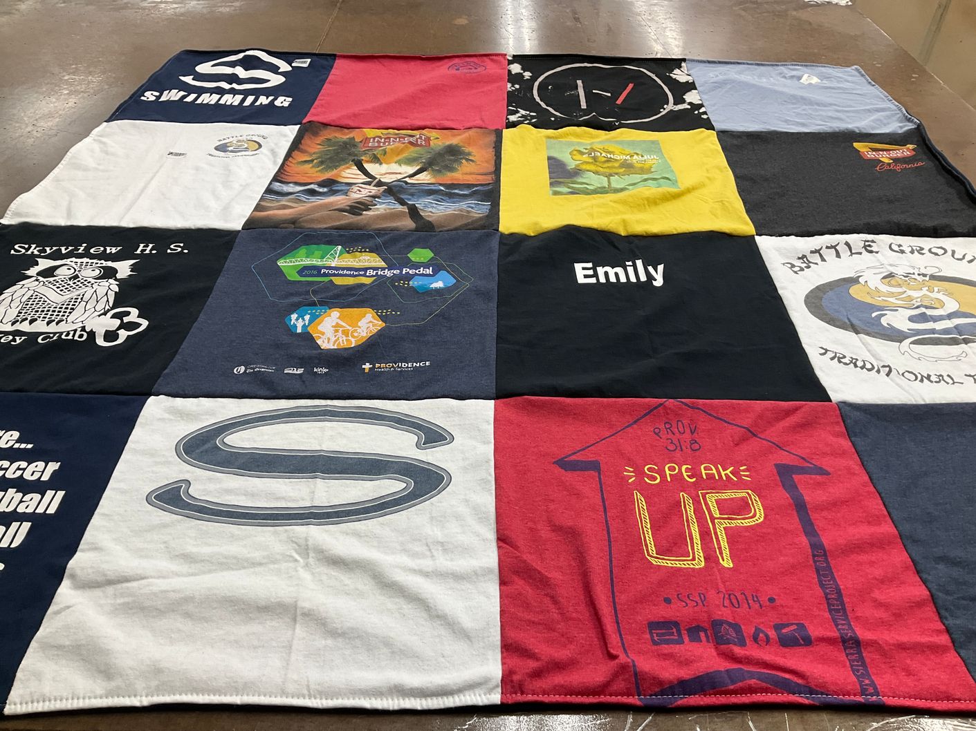 T-shirt quilt featuring battle ground high school by Emily from OH