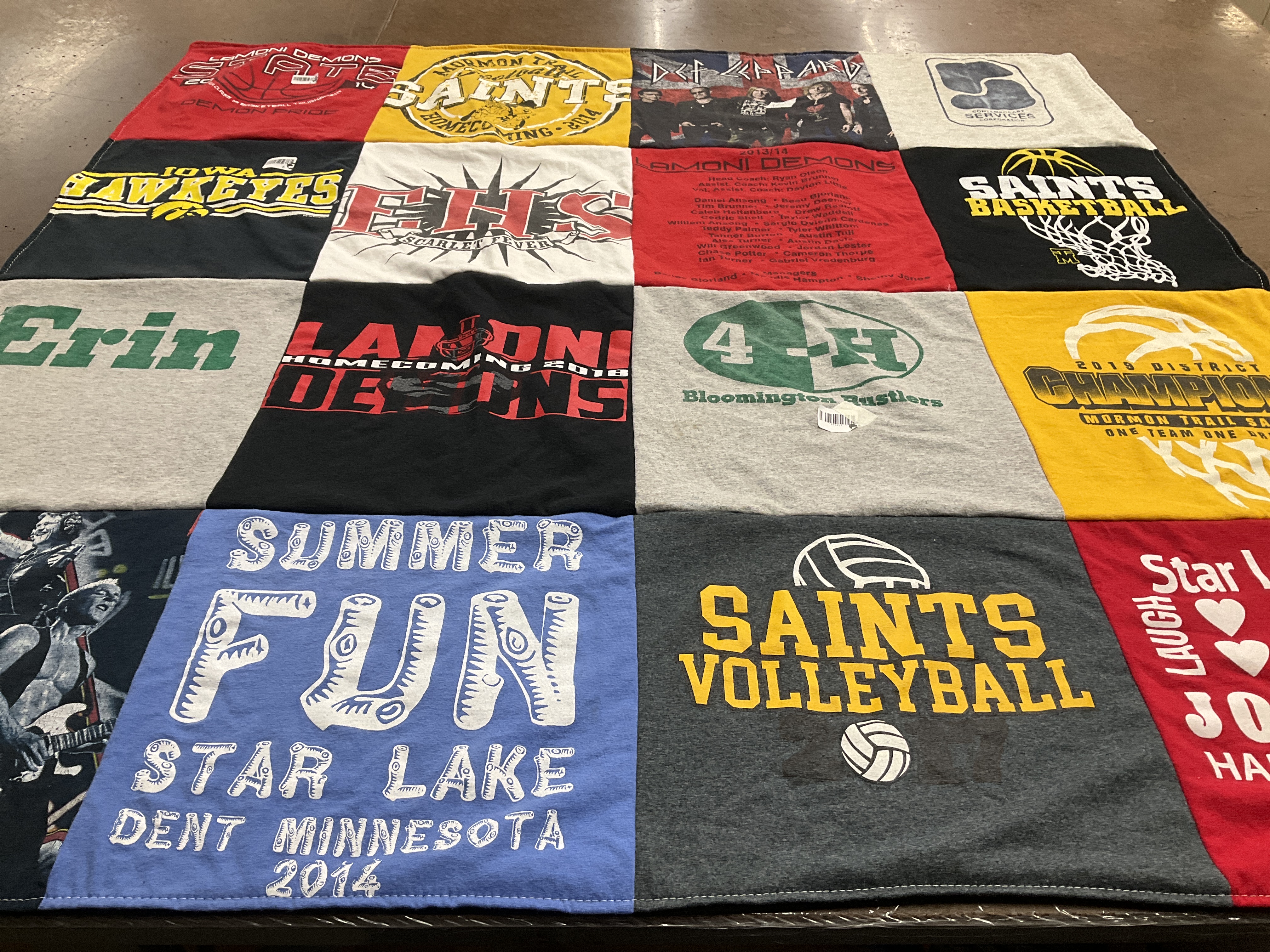 T-shirt quilt featuring saints volleyball, demons basketball by Karen from IA