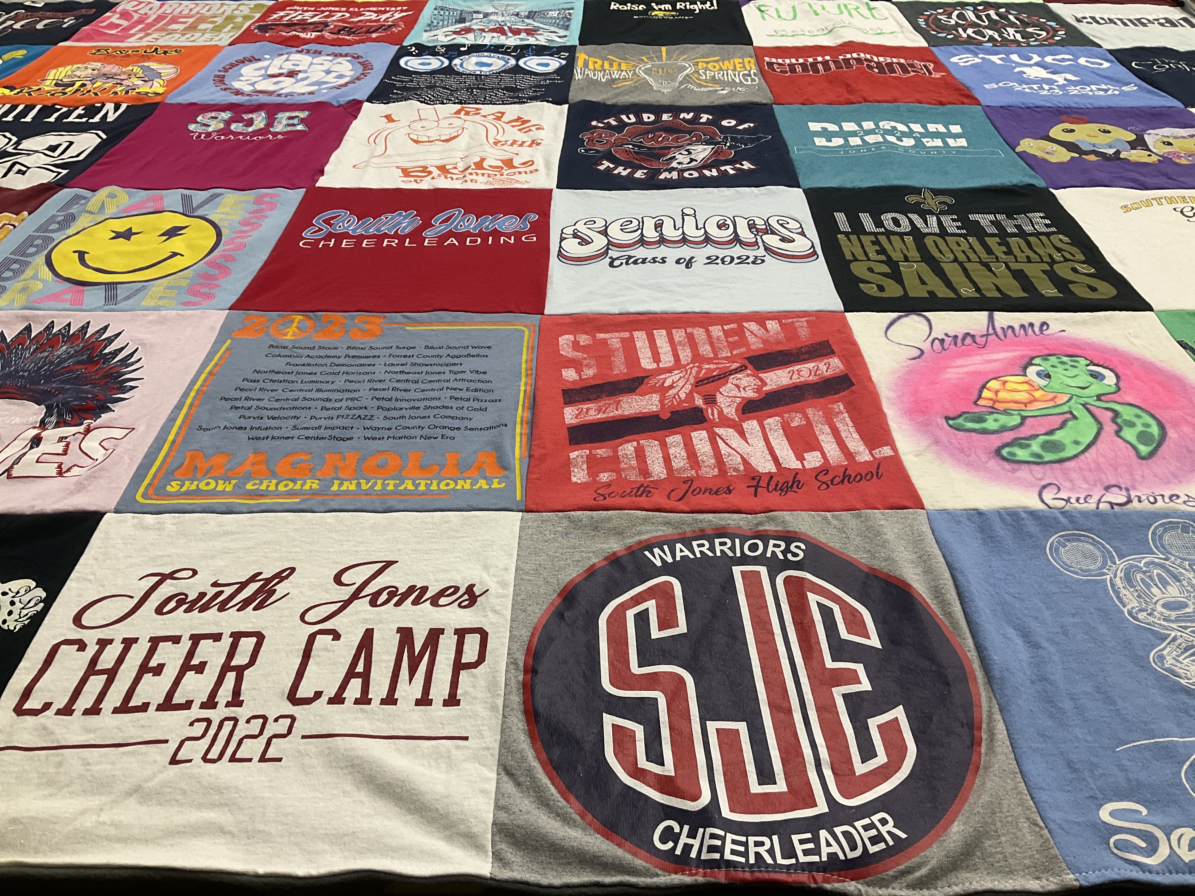 T-shirt quilt featuring south jones high school cheerleaders by Dede from MS