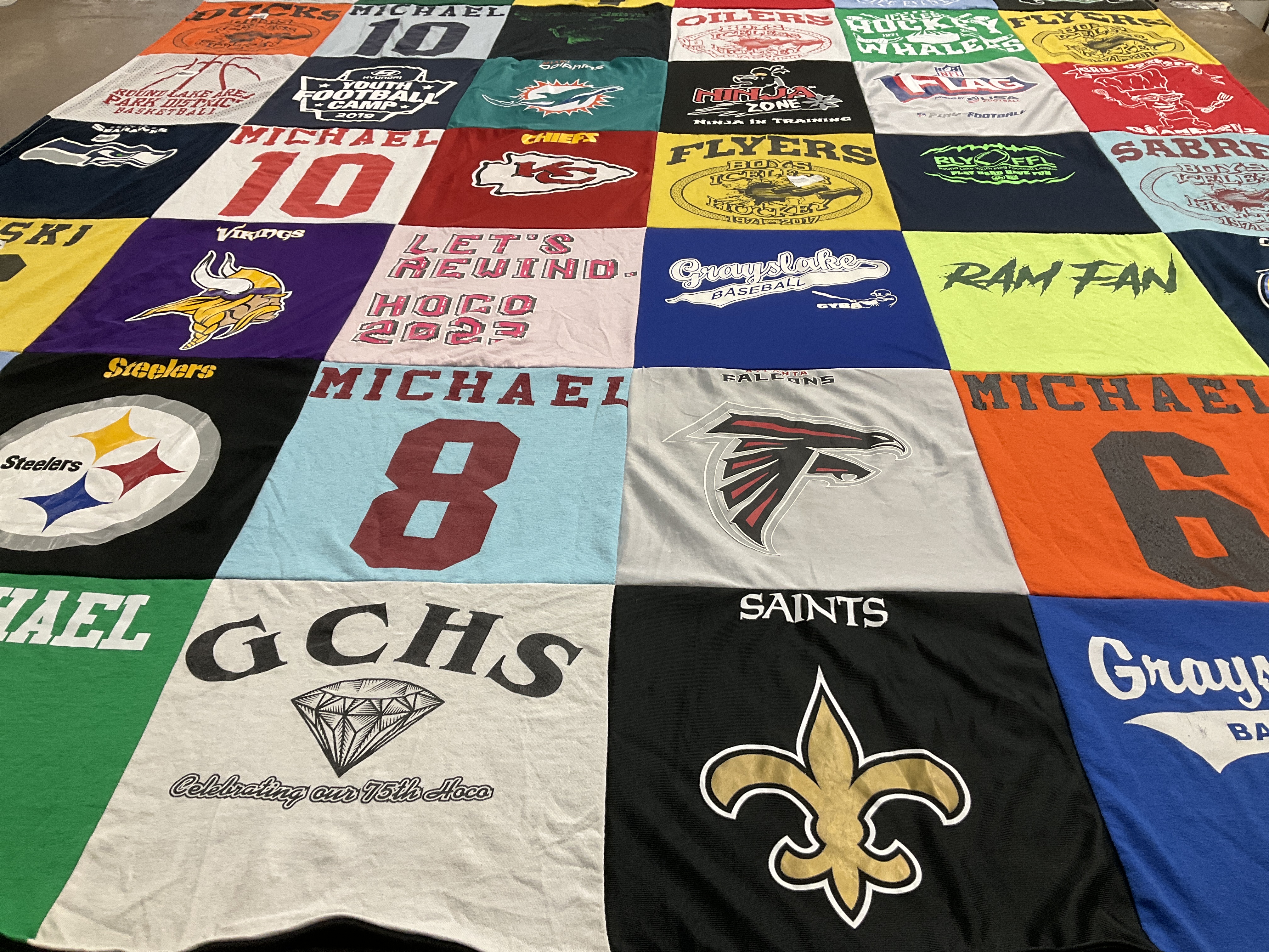 T-shirt quilt featuring pittsburgh steelers, st louis rams by Chrystie from IL