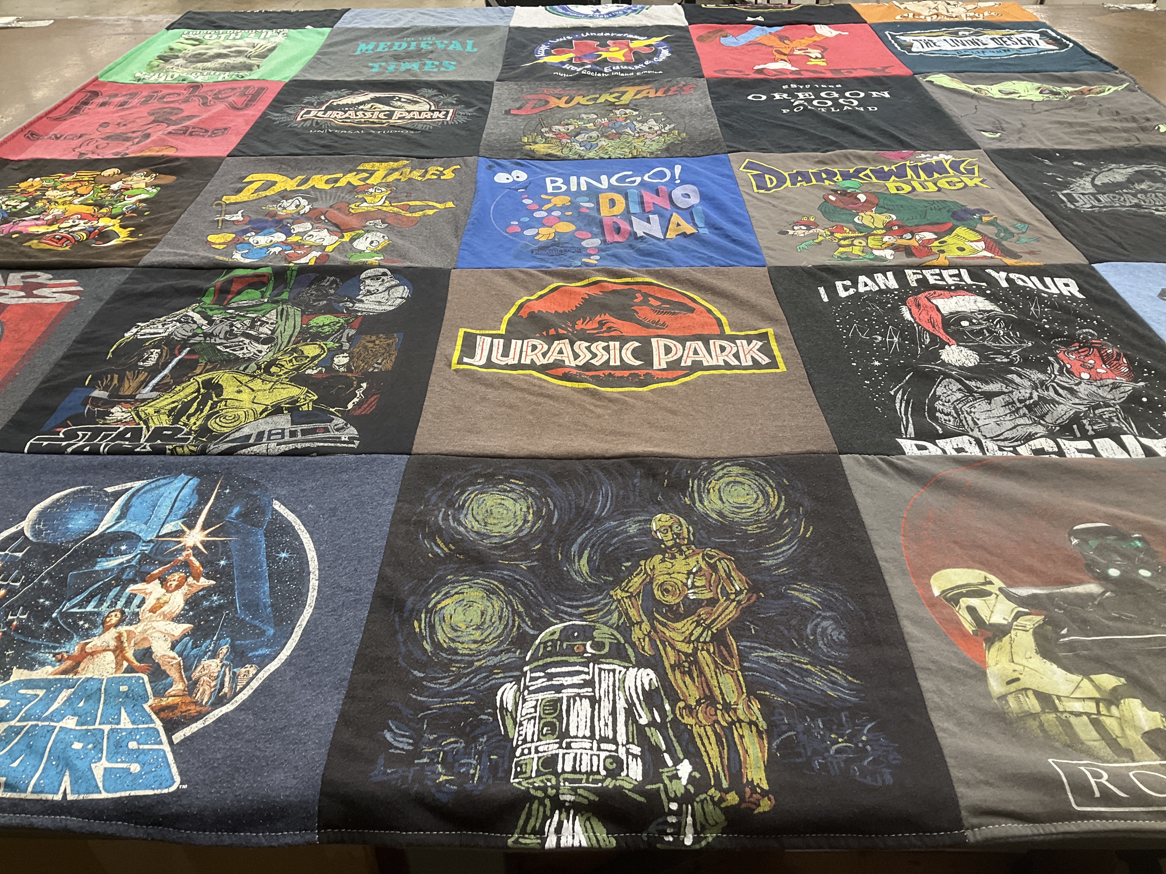 T-shirt quilt with animation, movies themes by Gina from CA