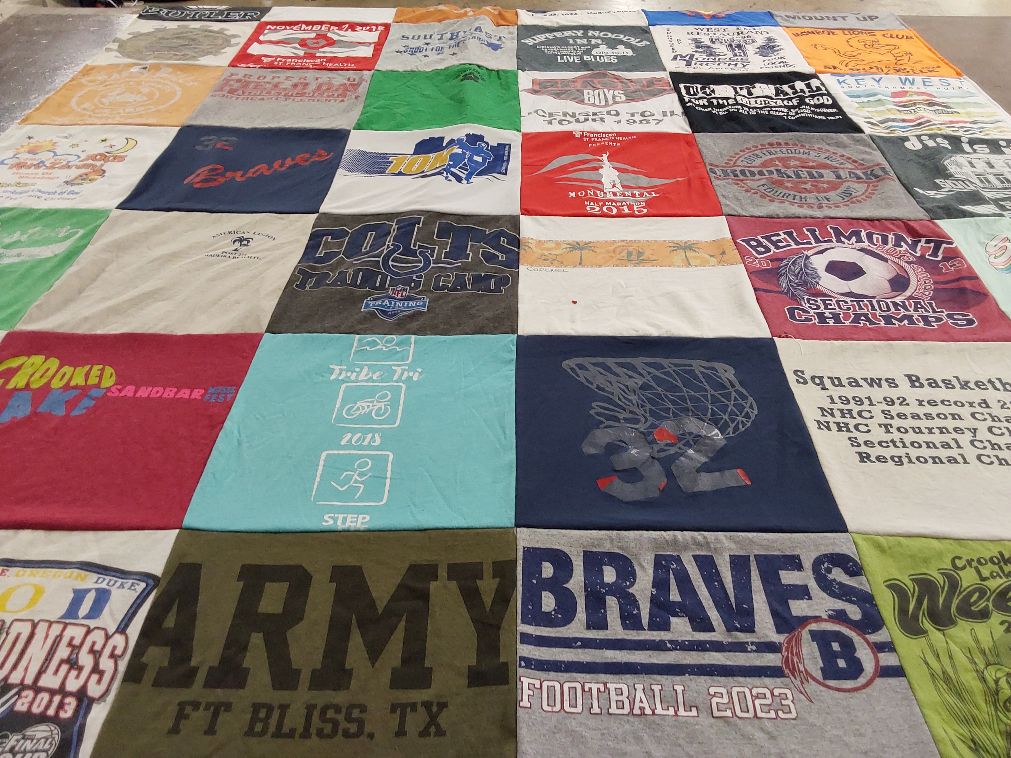 T-shirt quilt featuring braves football, squaws basketball by Mandy from IN