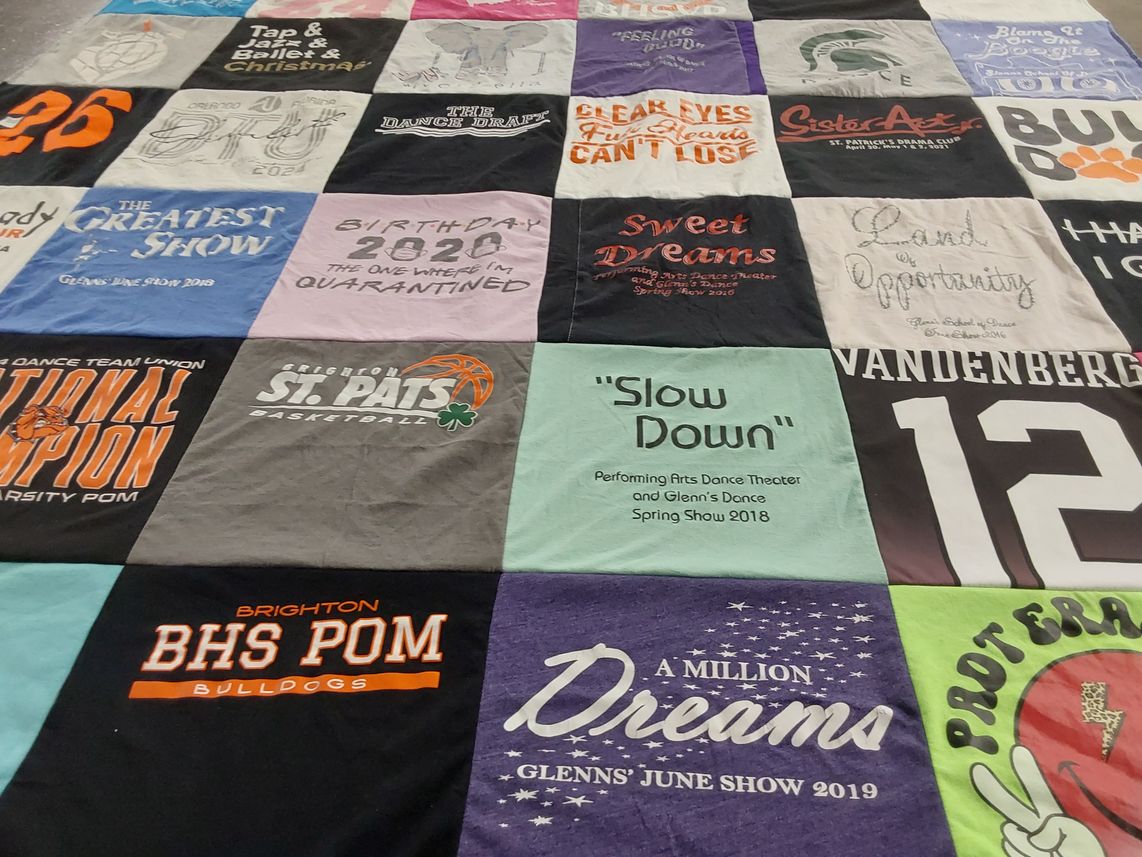 T-shirt quilt featuring brighton high school pom, creighton st. pat's basketball by Jill from MI