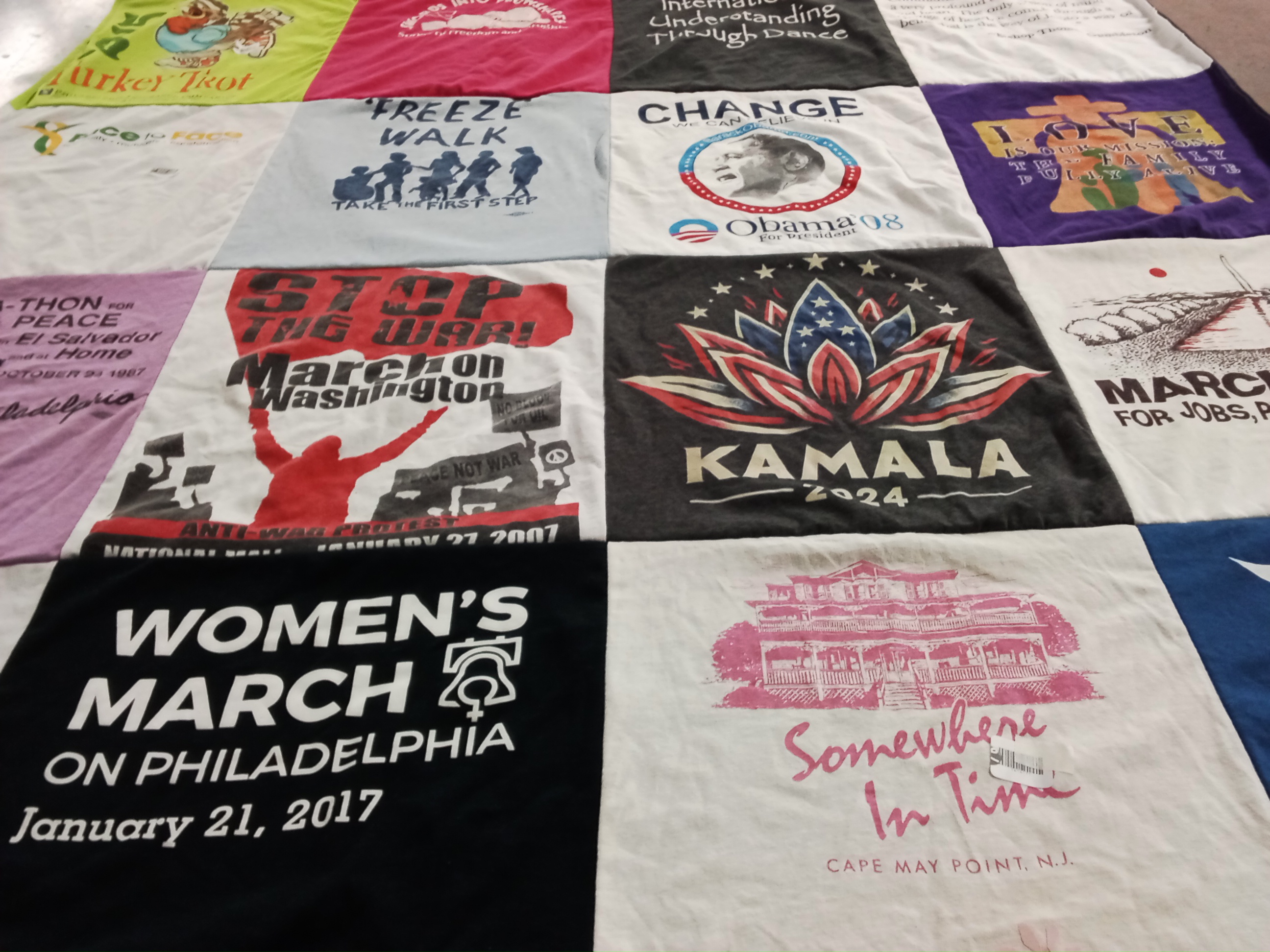 T-shirt quilt with politics, activism themes by Violet from PA