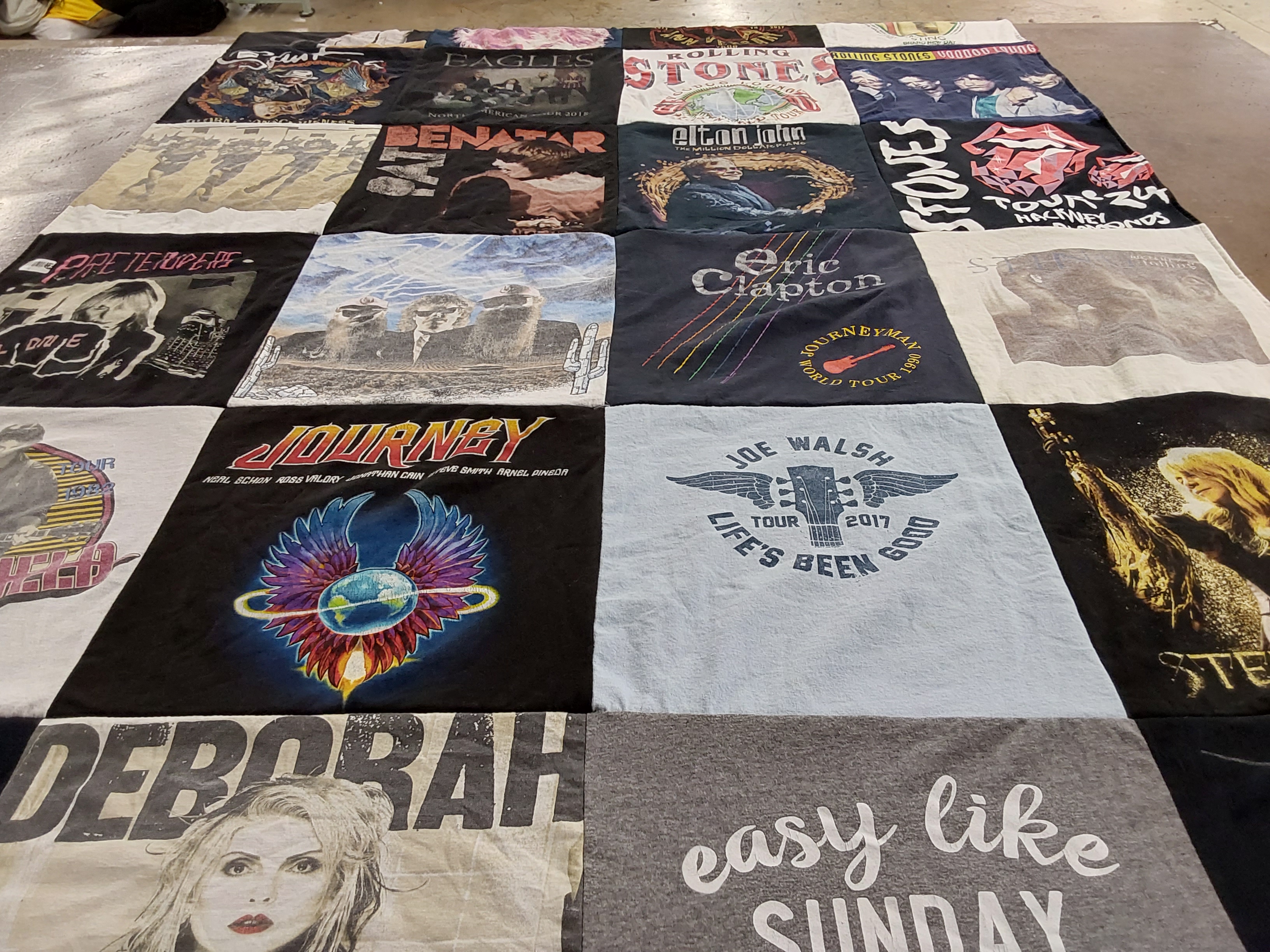 T-shirt quilt with music, concerts themes by Gina from TX